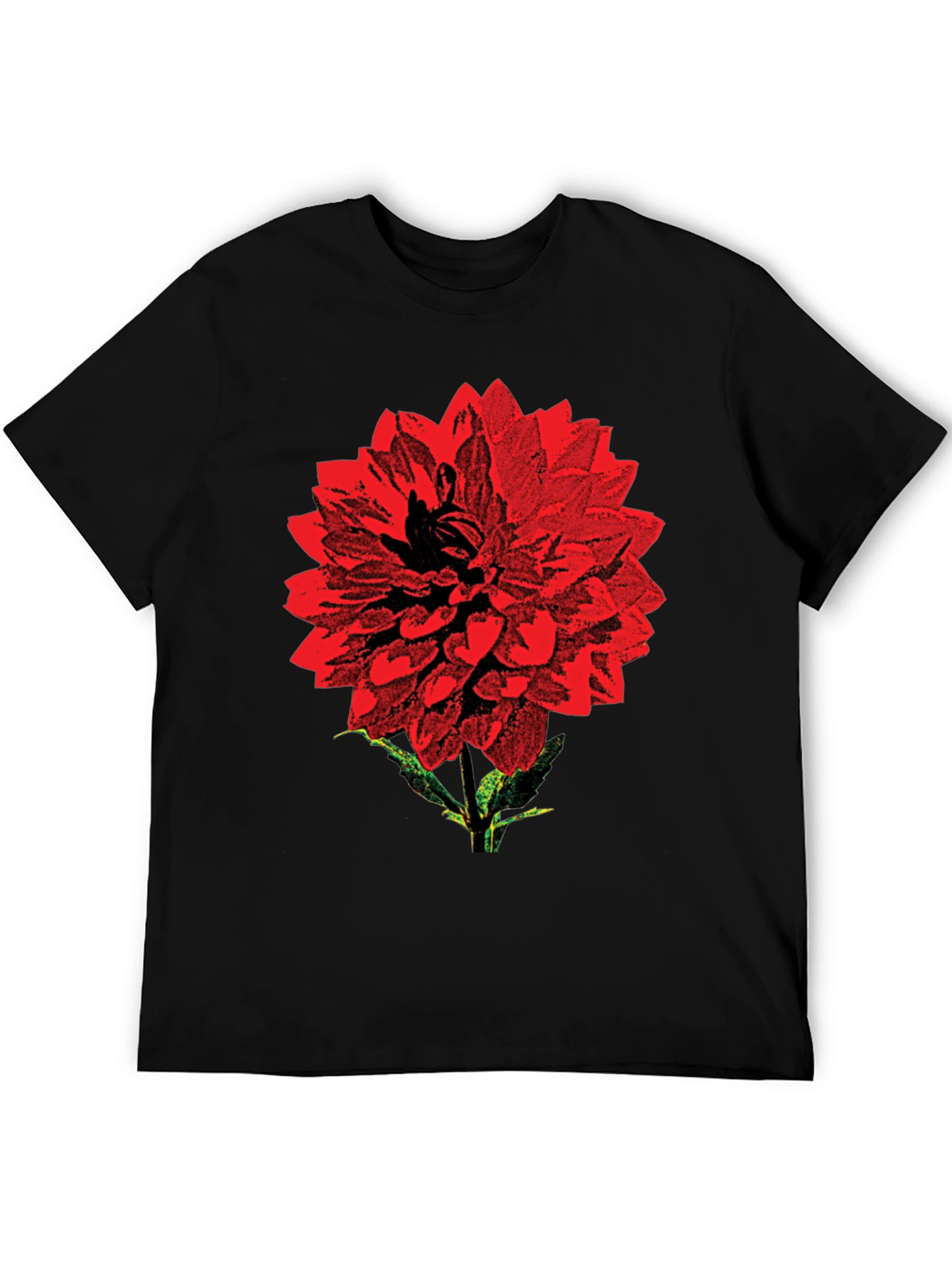 Red Flower Graphic Print Black T-Shirt