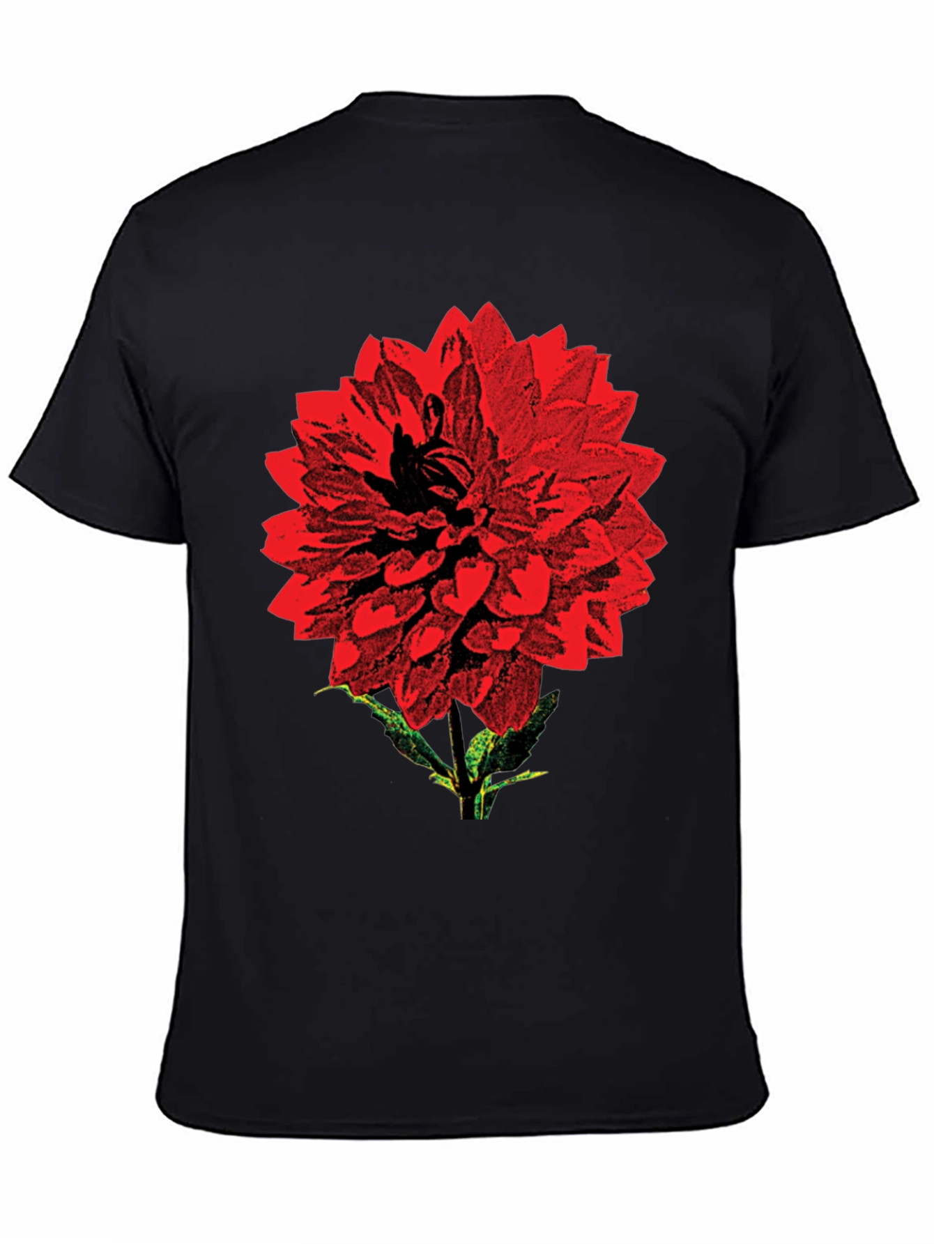 Red Flower Graphic Print Black T-Shirt