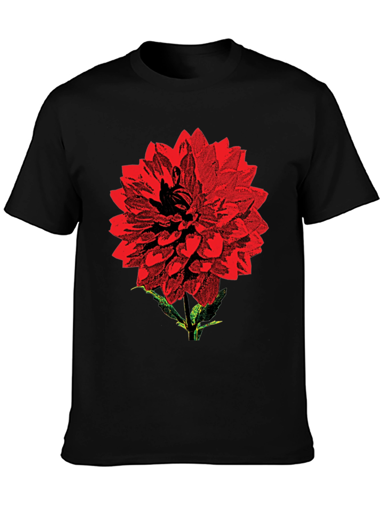 Red Flower Graphic Print Black T-Shirt