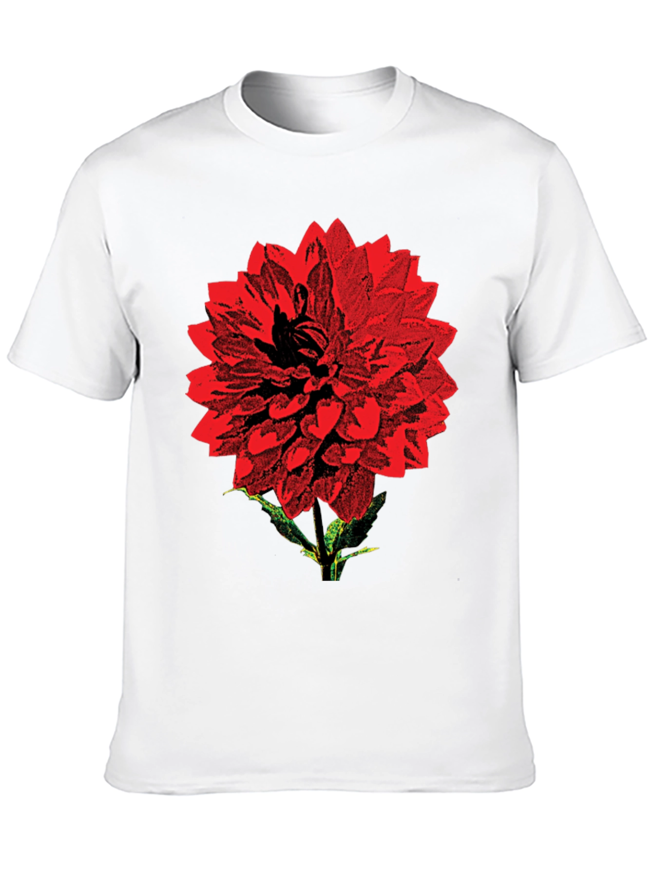 Red Flower Graphic Print Black T-Shirt