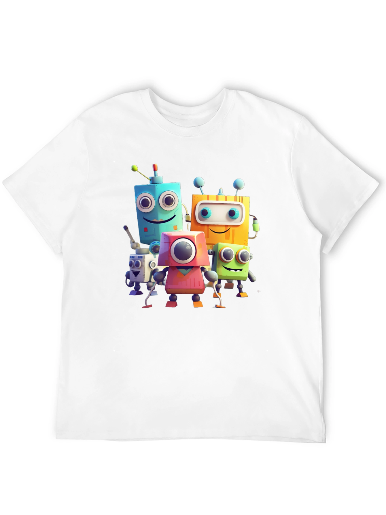 Fun Robot Crew Graphic Tee - Black Cotton Shirt