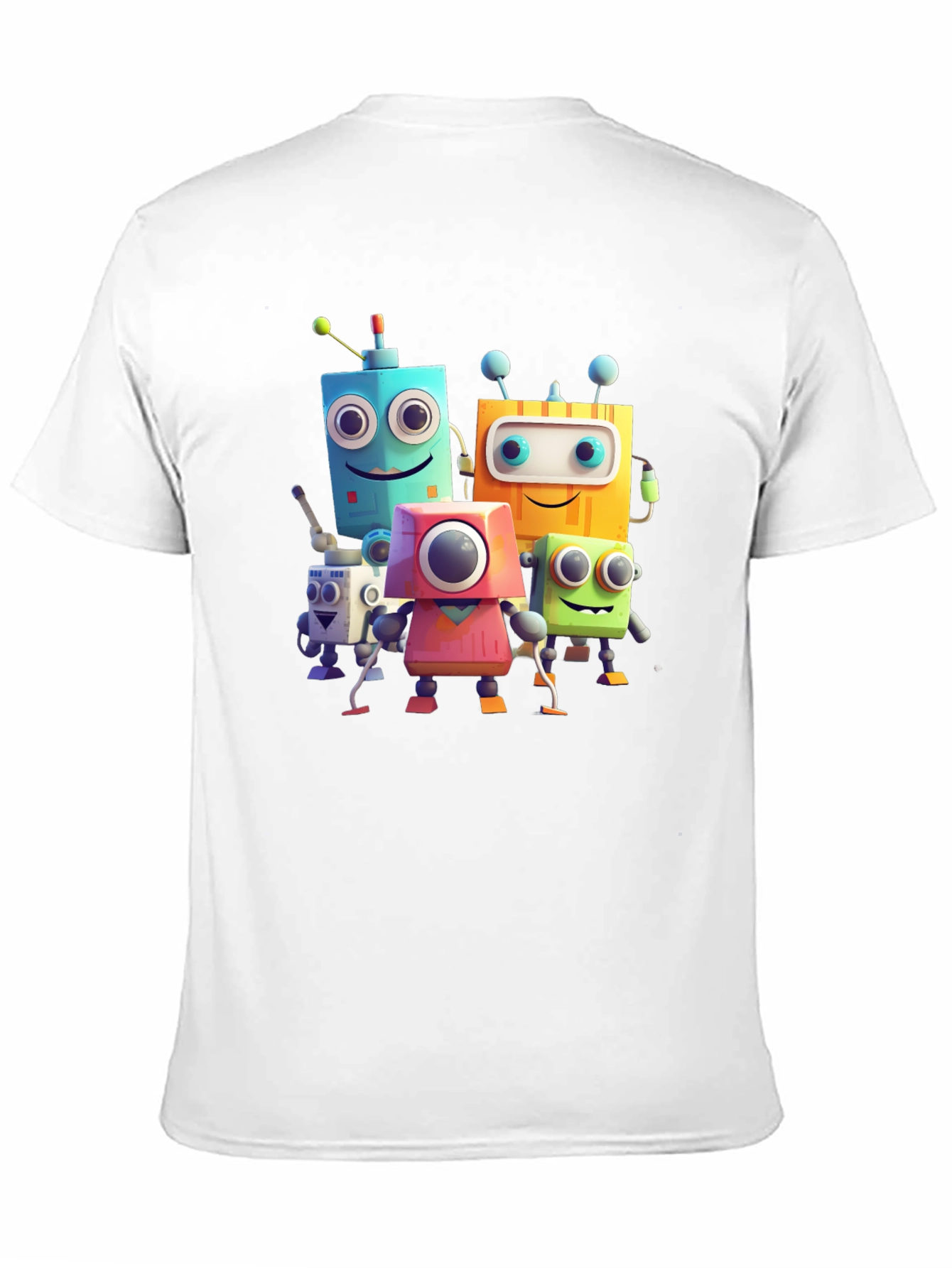 Fun Robot Crew Graphic Tee - Black Cotton Shirt