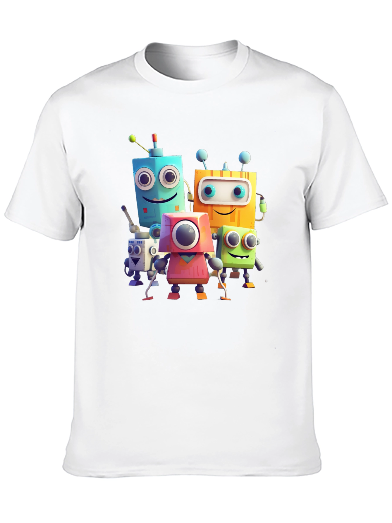 Fun Robot Crew Graphic Tee - Black Cotton Shirt