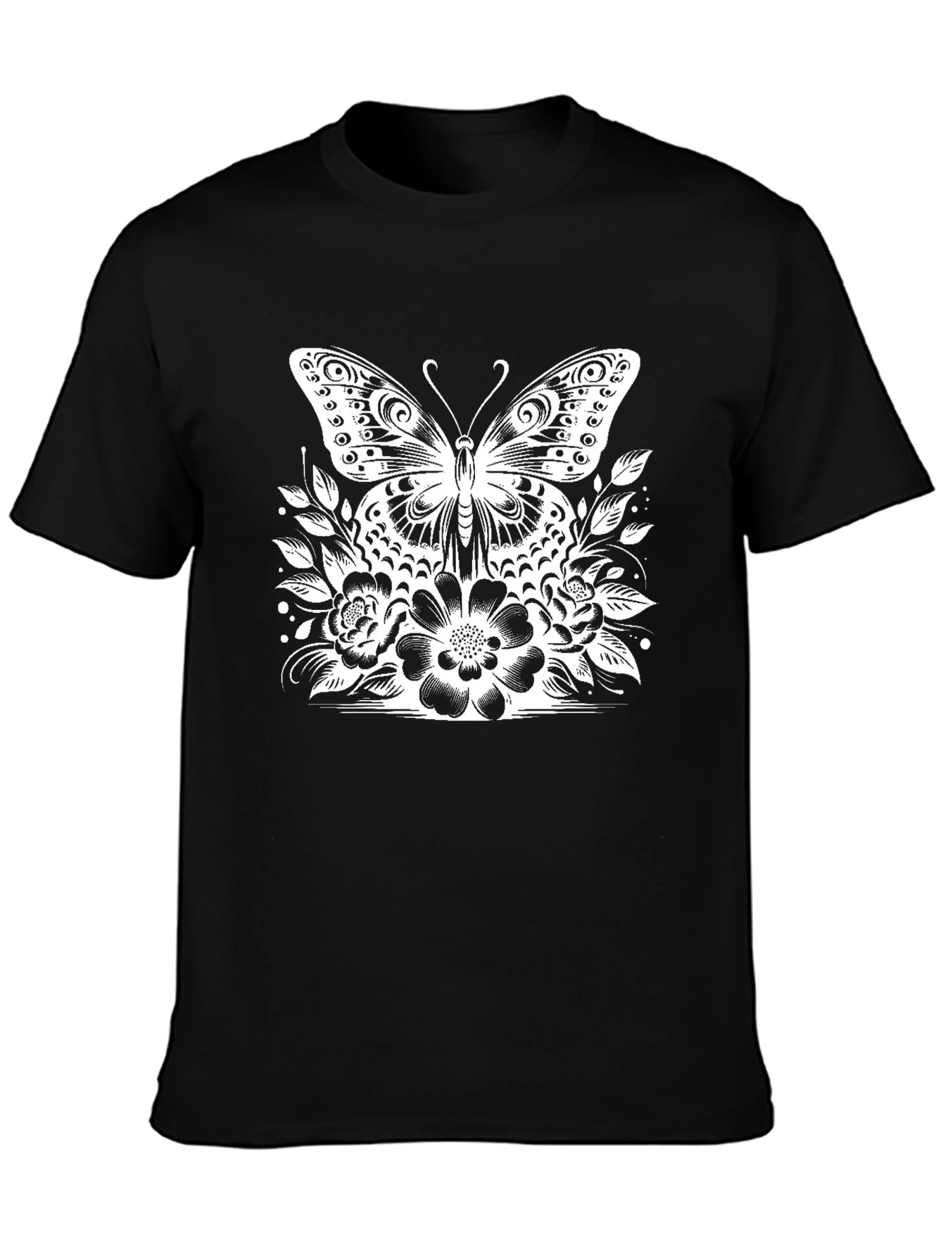 Butterfly Floral Graphic Tee - Stylish Black T-Shirt