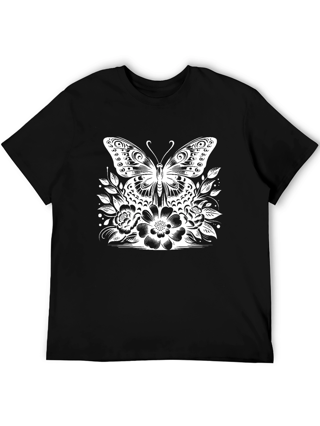 Butterfly Floral Graphic Tee - Stylish Black T-Shirt