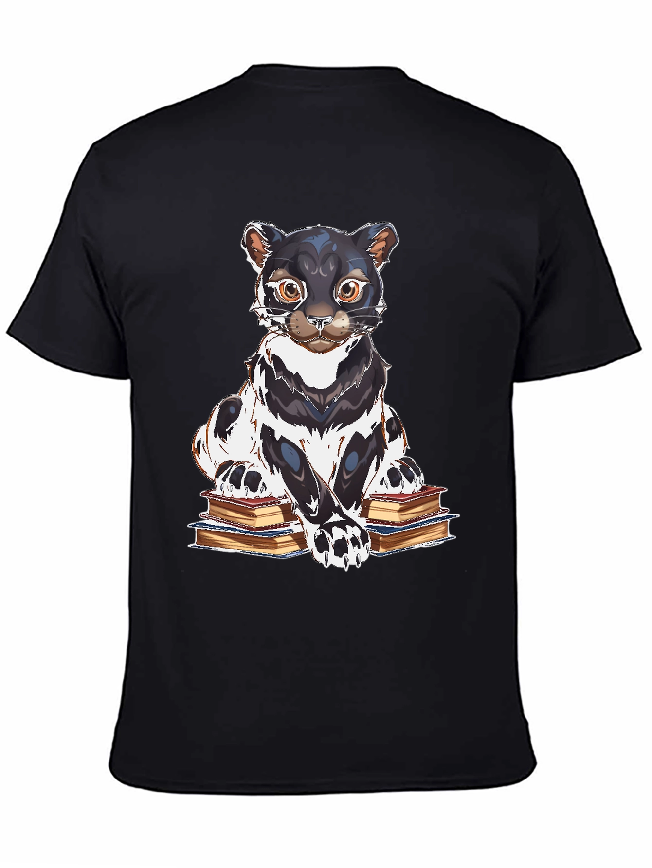 Bookish Cat Graphic Tee - Black Cotton T-Shirt