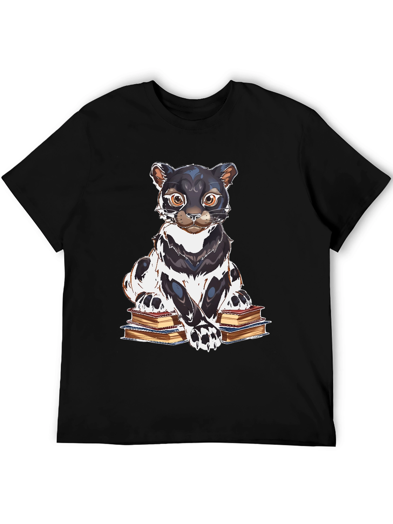 Bookish Cat Graphic Tee - Black Cotton T-Shirt