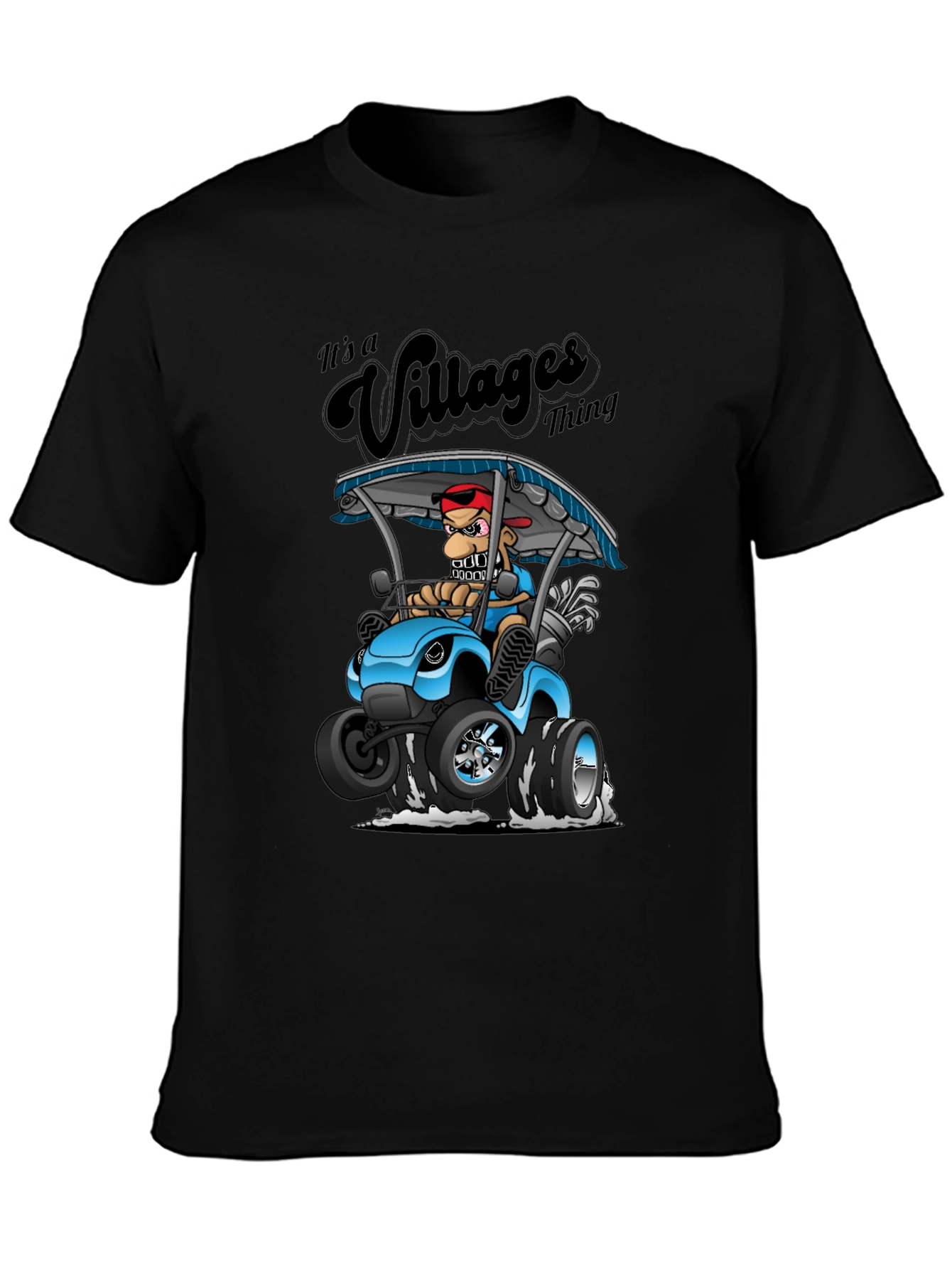Villages Thing Cartoon Golf Cart Black T-Shirt