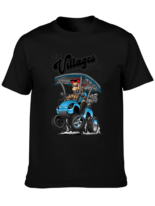 Villages Thing Cartoon Golf Cart Black T-Shirt