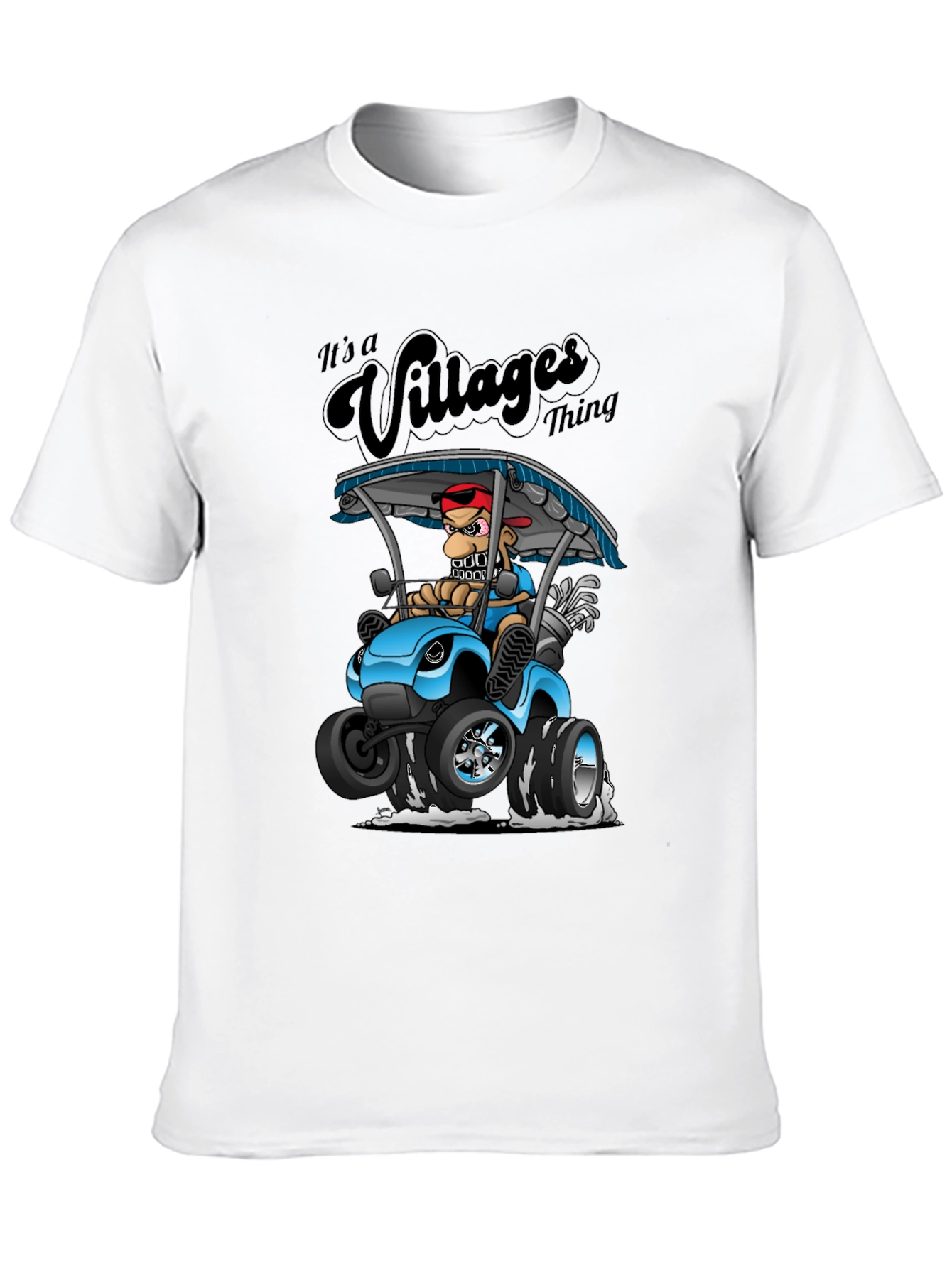 Villages Thing Cartoon Golf Cart Black T-Shirt