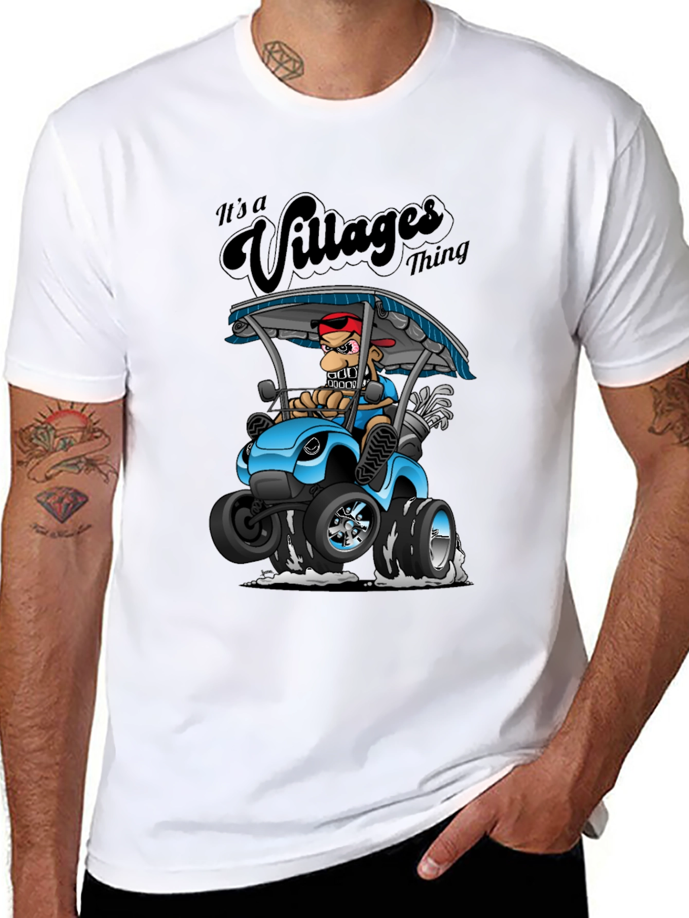 Villages Thing Cartoon Golf Cart Black T-Shirt
