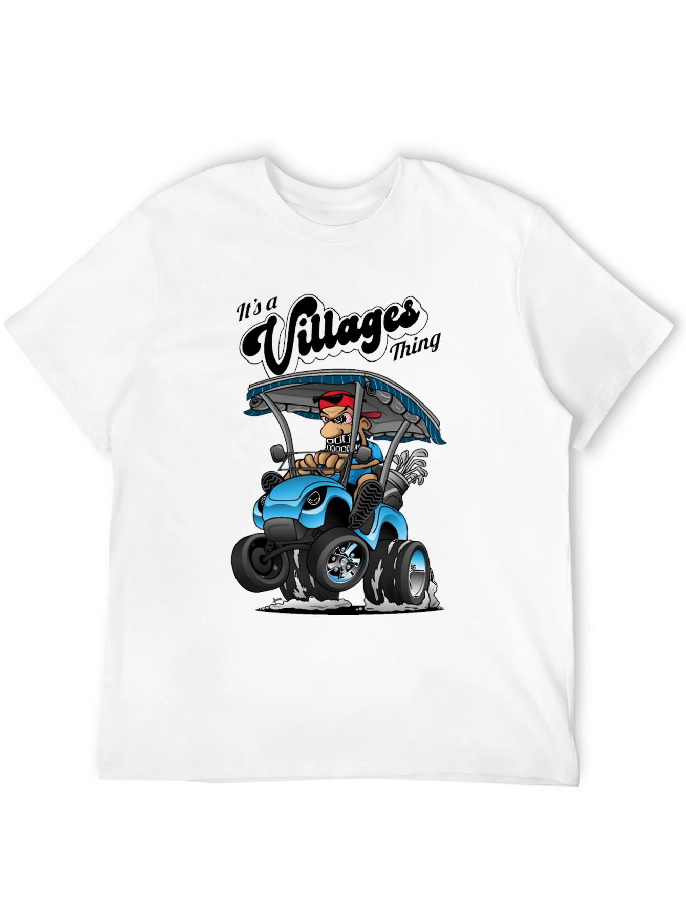 Villages Thing Cartoon Golf Cart Black T-Shirt
