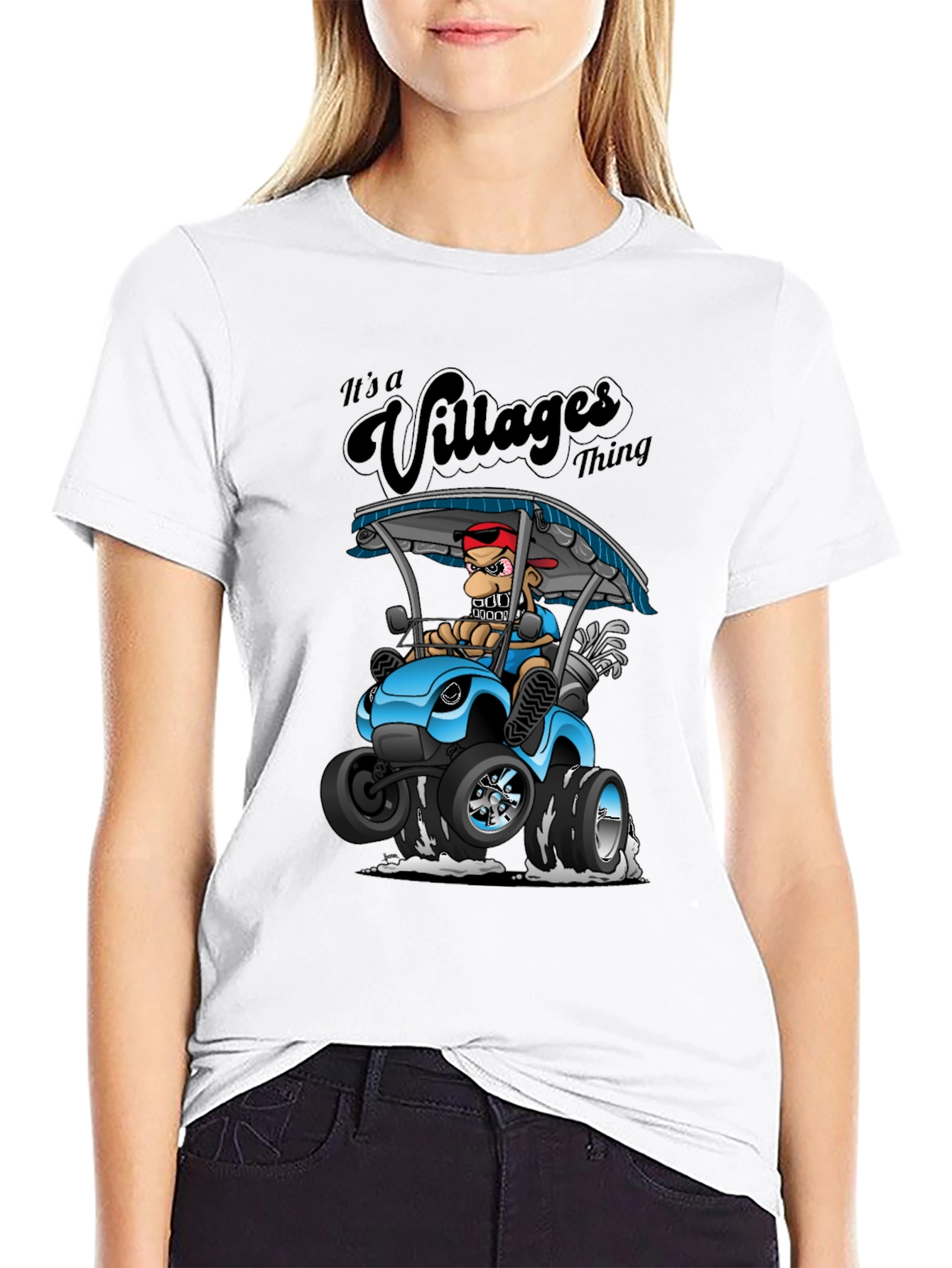 Villages Thing Cartoon Golf Cart Black T-Shirt