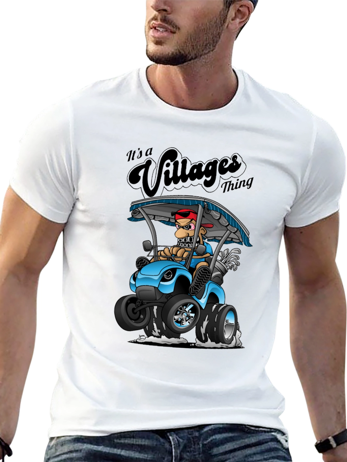 Villages Thing Cartoon Golf Cart Black T-Shirt