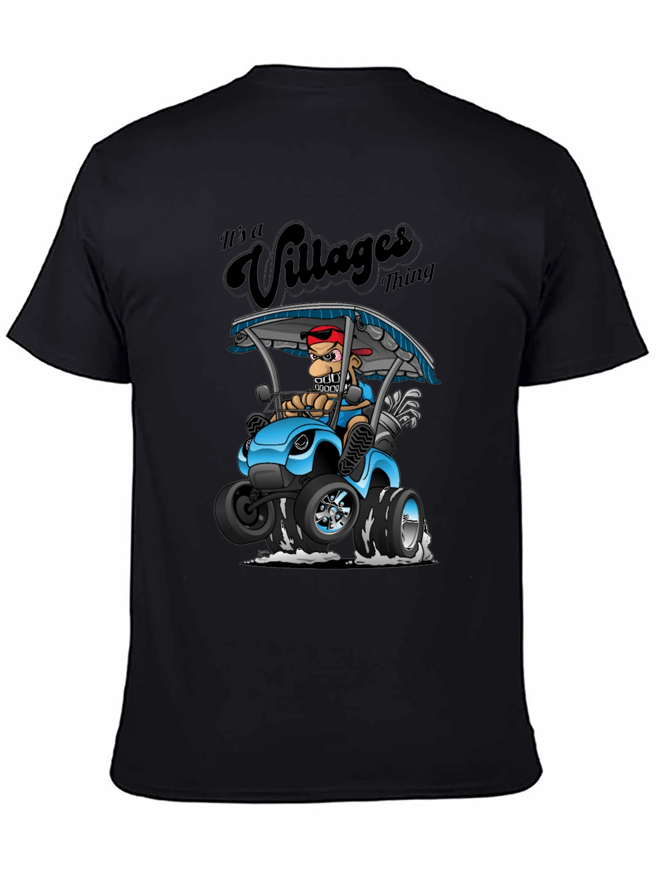 Villages Thing Cartoon Golf Cart Black T-Shirt