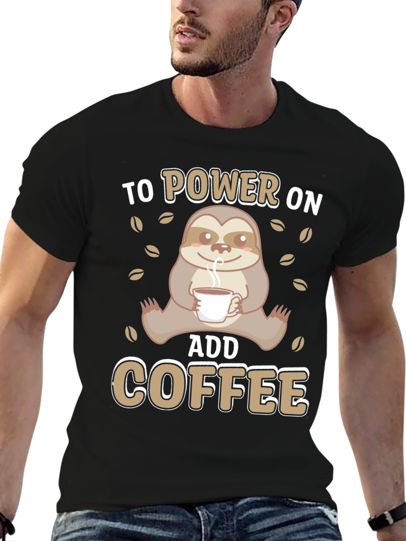 Sloth Coffee T-Shirt - Power On Add Coffee!
