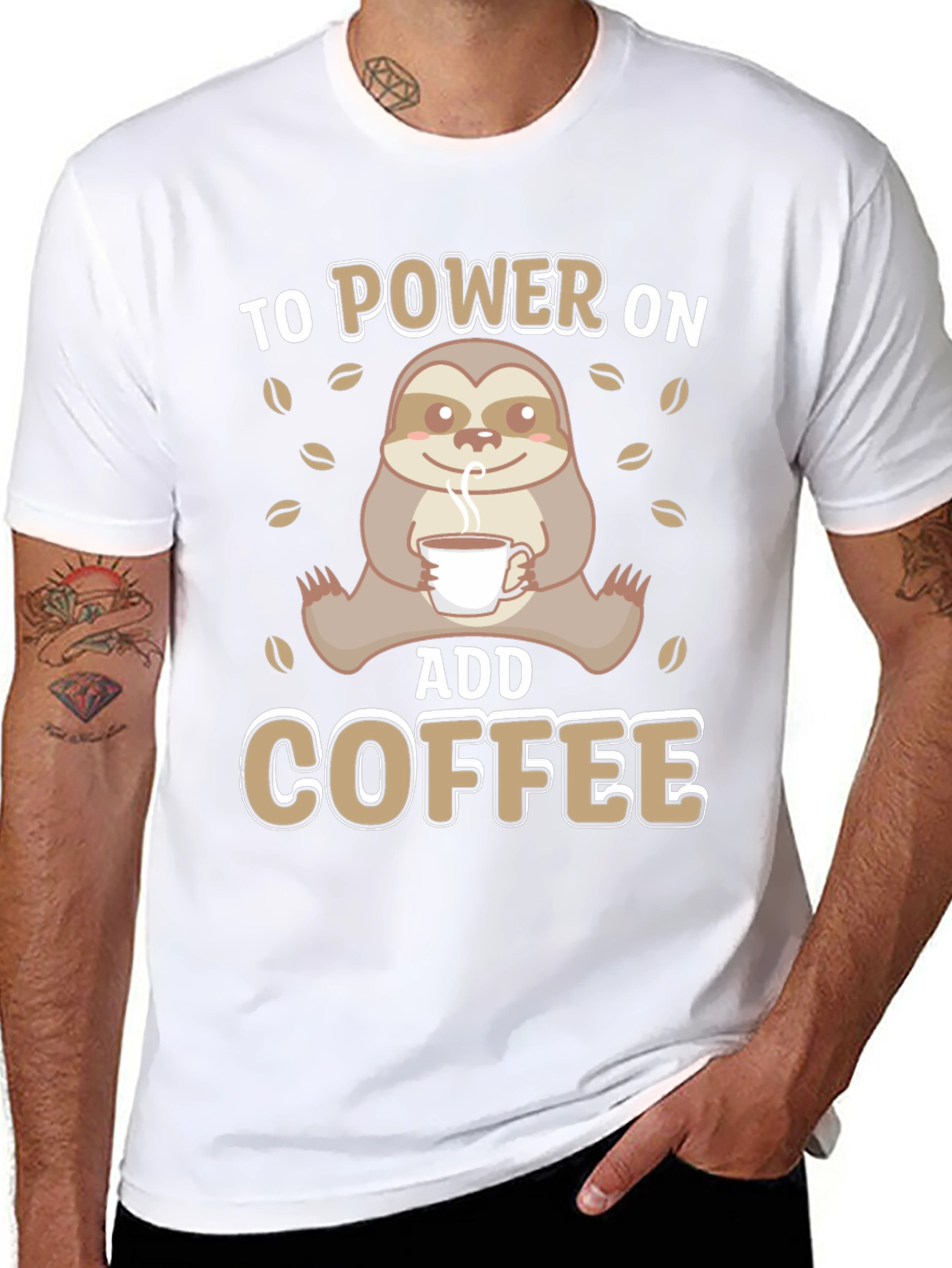 Sloth Coffee T-Shirt - Power On Add Coffee!