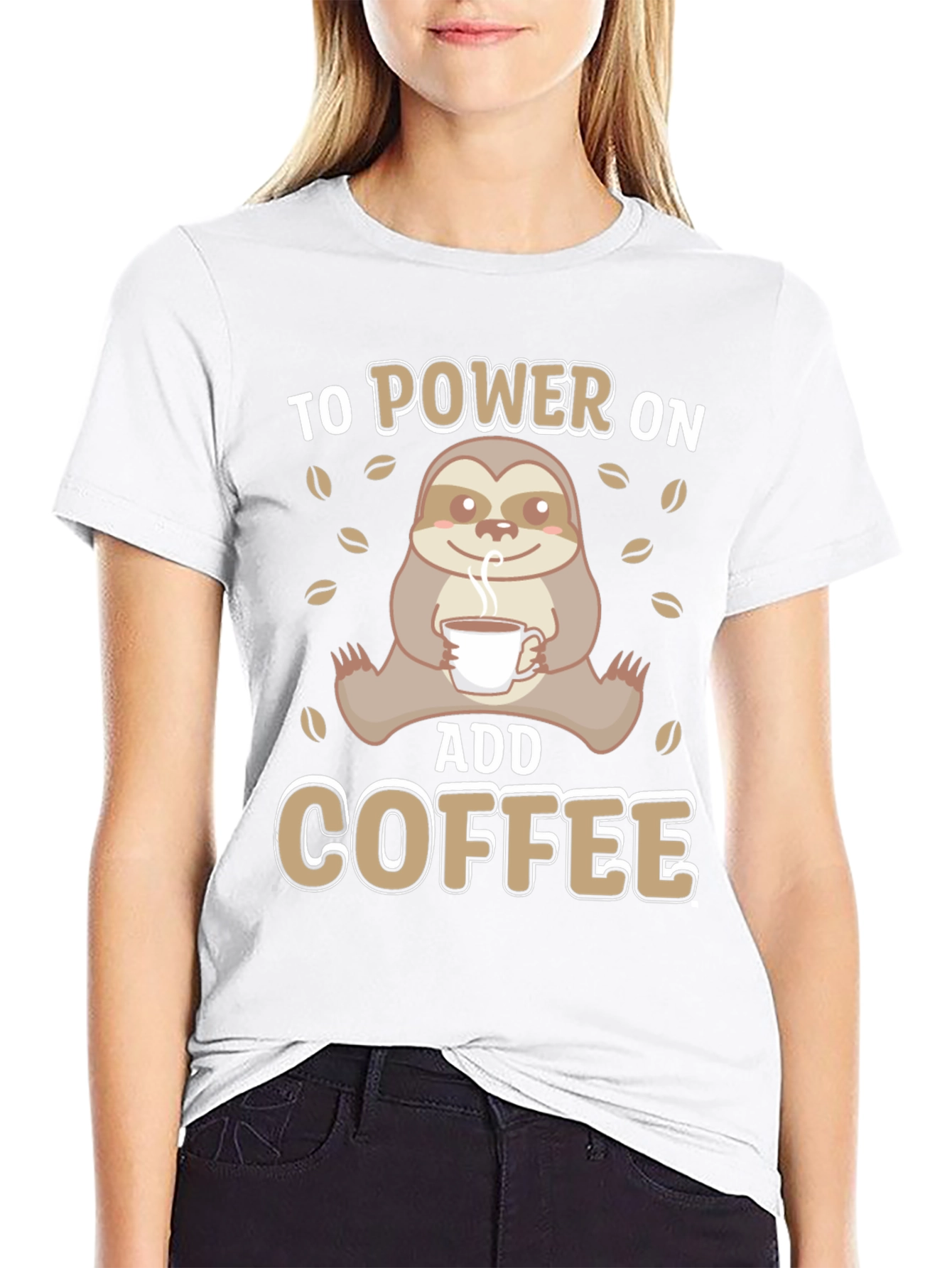 Sloth Coffee T-Shirt - Power On Add Coffee!