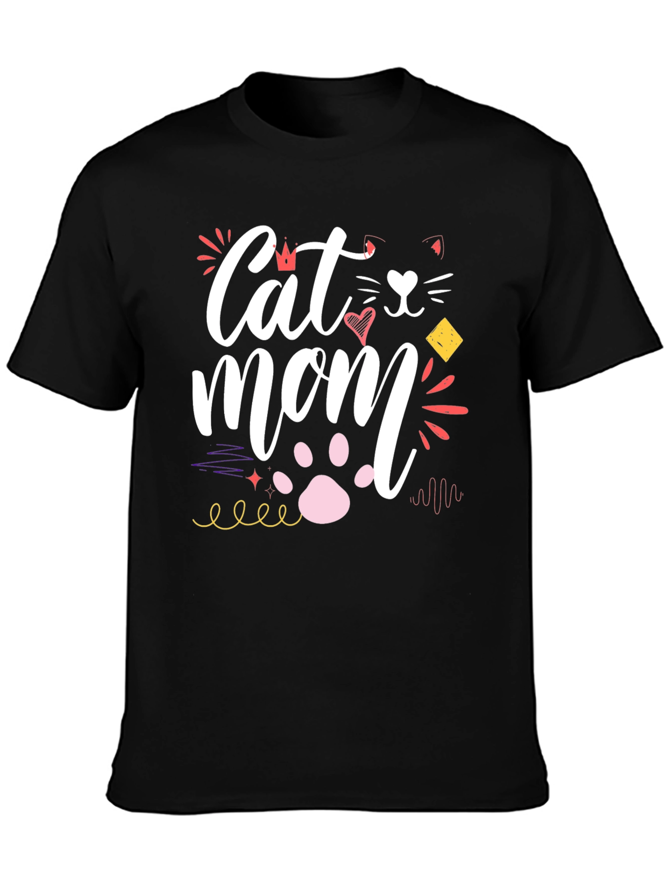Cat Mom Graphic Tee - Black Cotton T-Shirt