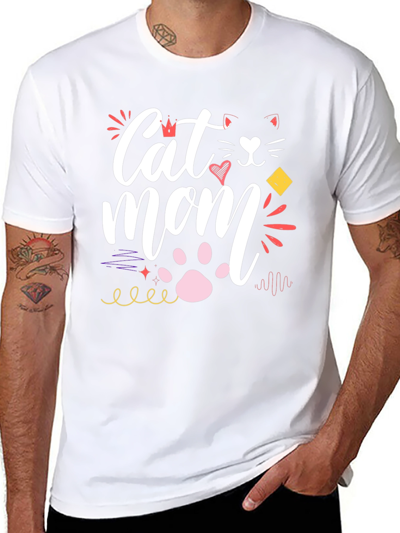 Cat Mom Graphic Tee - Black Cotton T-Shirt
