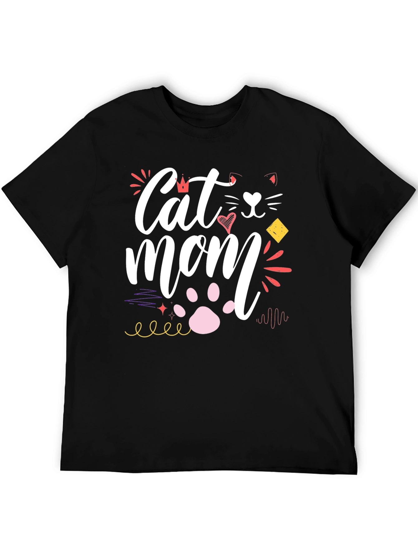 Cat Mom Graphic Tee - Black Cotton T-Shirt