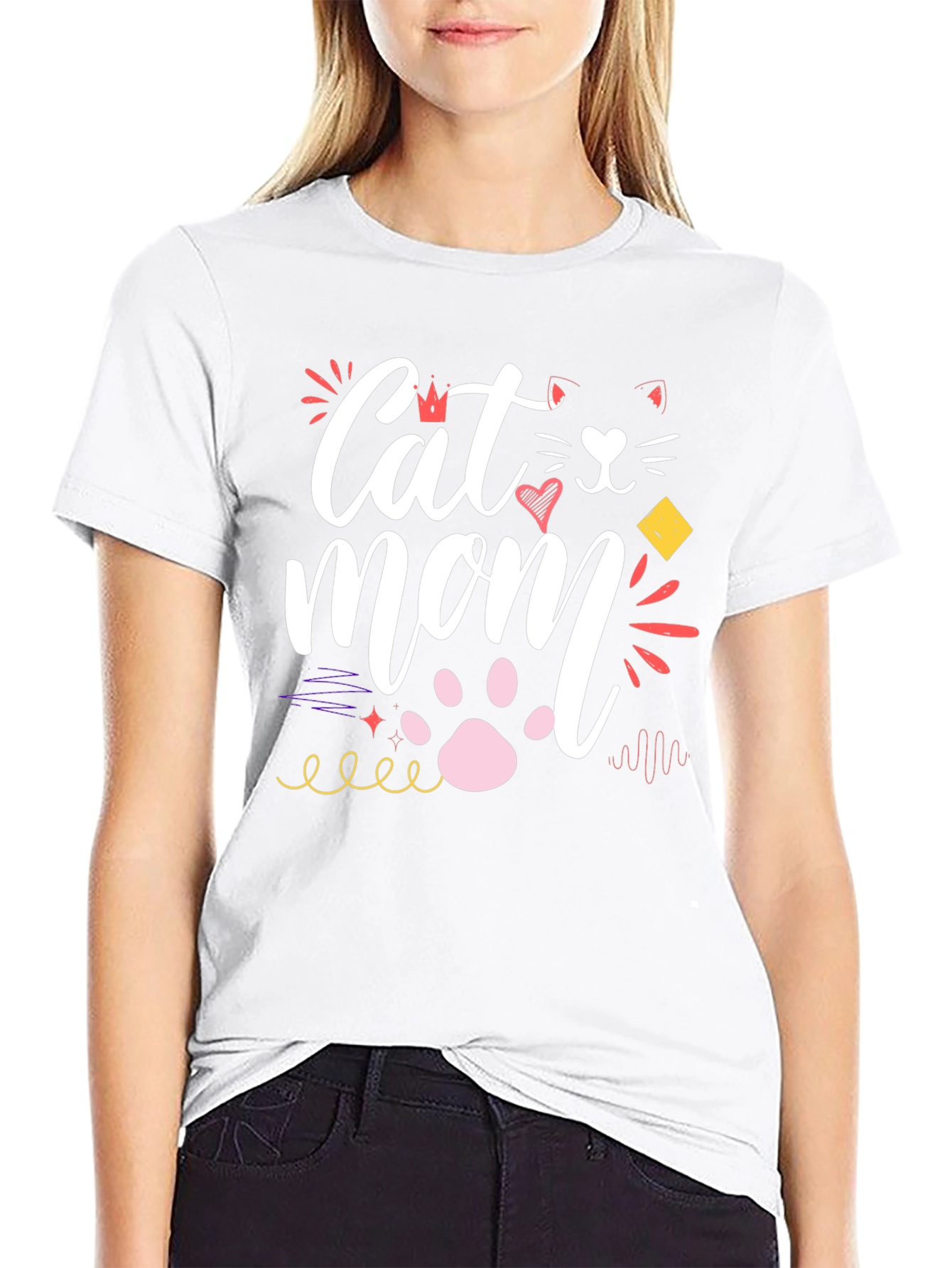 Cat Mom Graphic Tee - Black Cotton T-Shirt