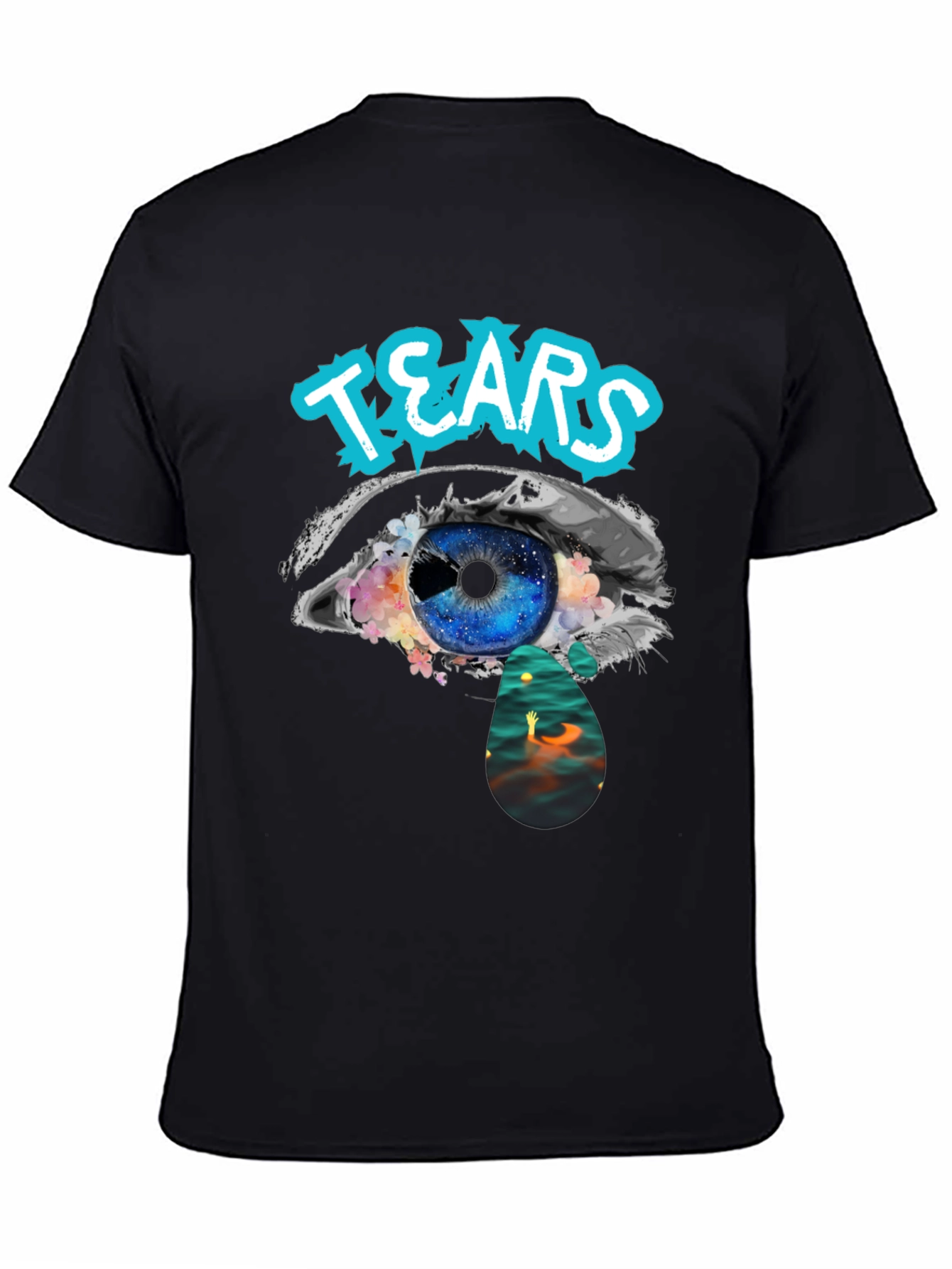 Tears Graphic Print Black Cotton T-Shirt