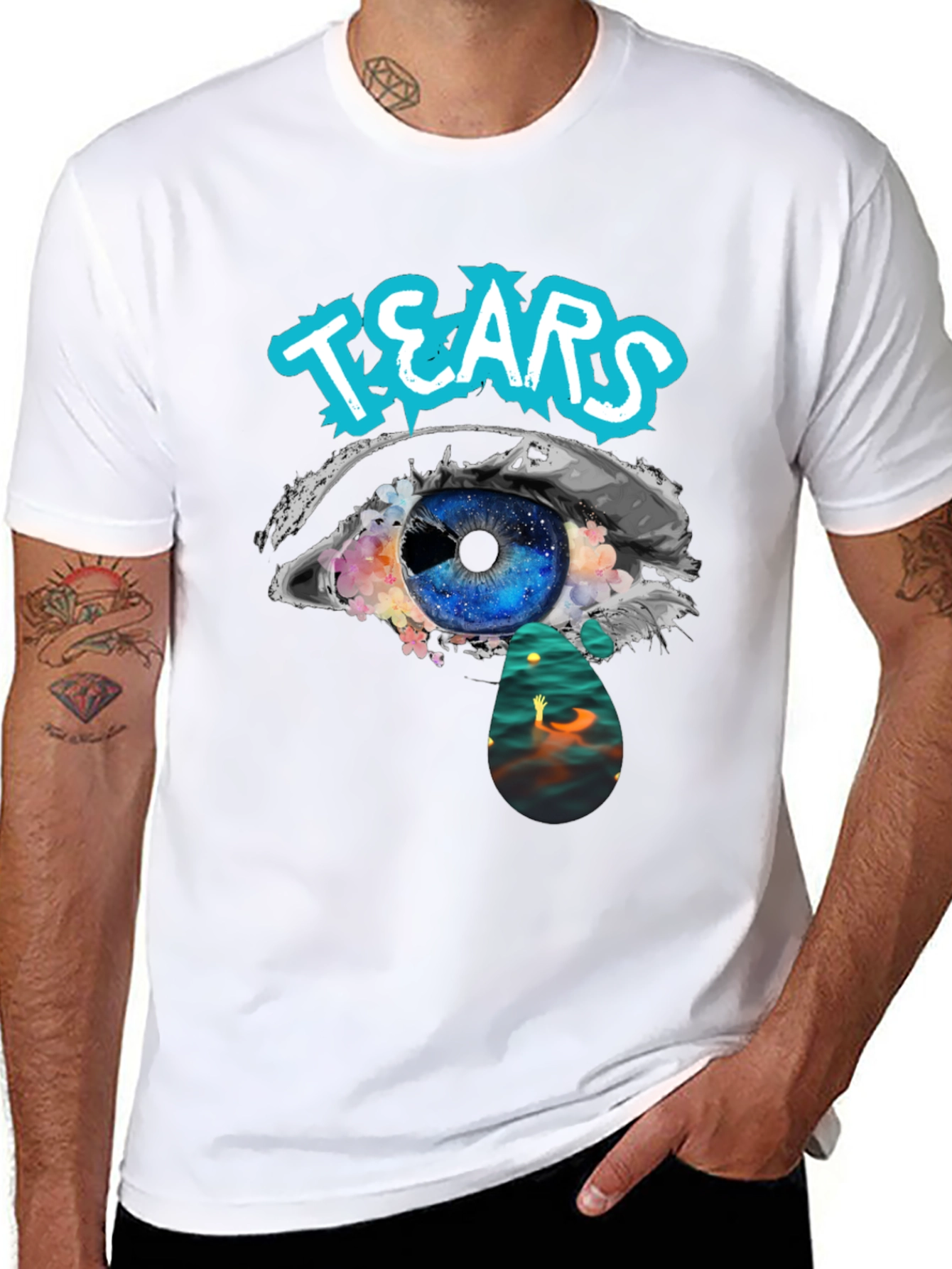 Tears Graphic Print Black Cotton T-Shirt