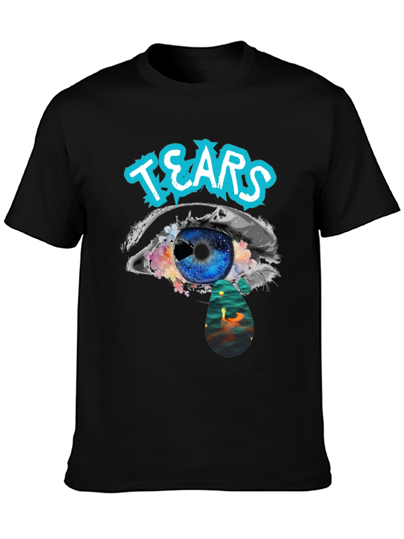 Tears Graphic Print Black Cotton T-Shirt