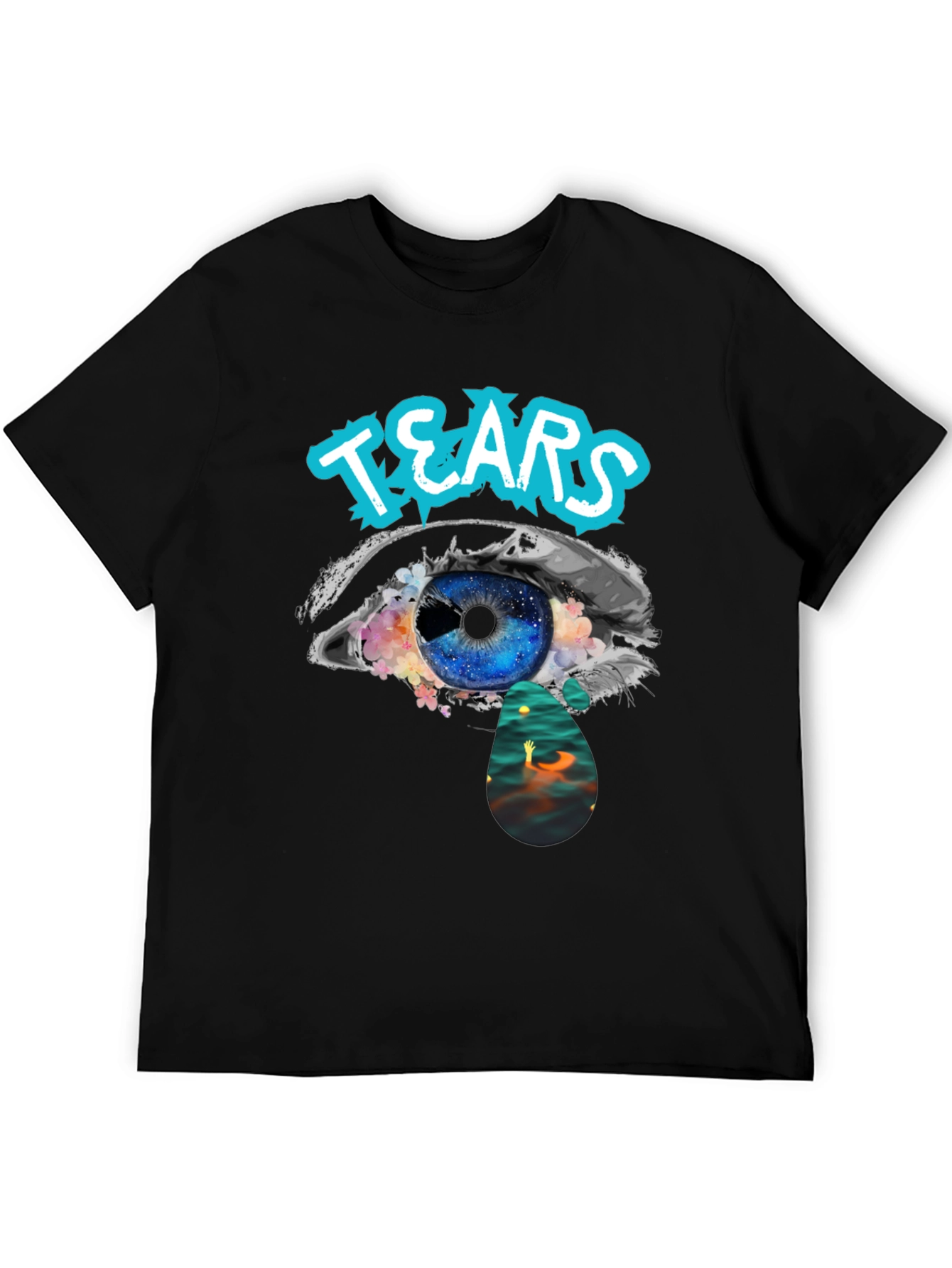 Tears Graphic Print Black Cotton T-Shirt