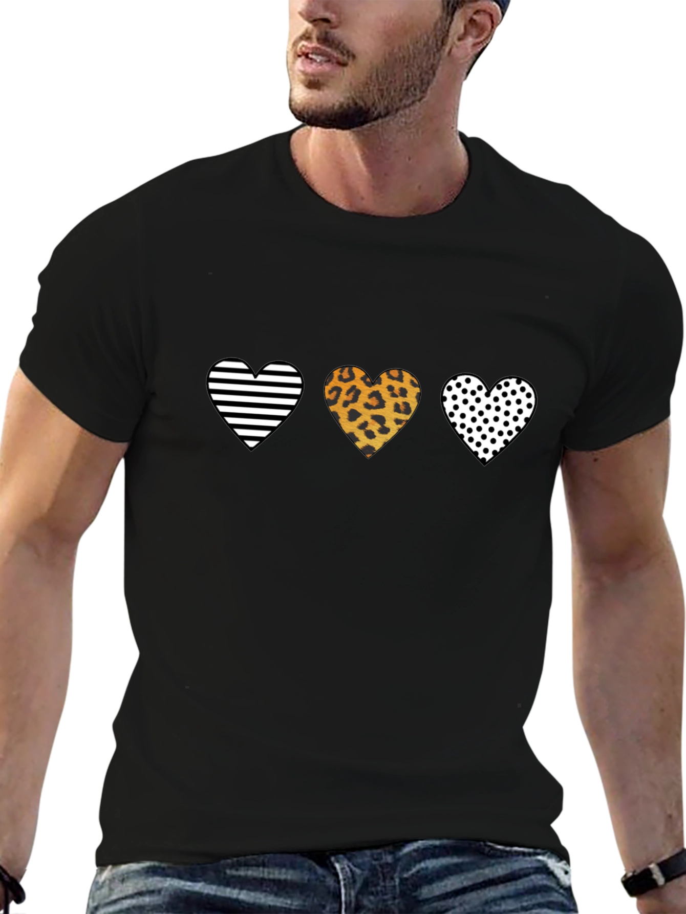 Heart Print Black T-Shirt