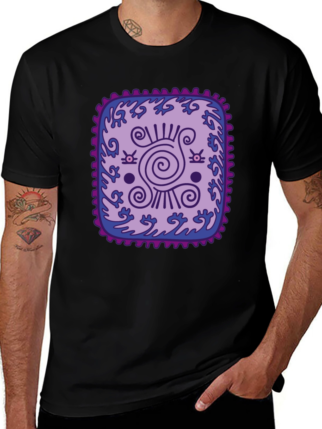 Unique Graphic Tee: Purple & Blue Pattern T-Shirt