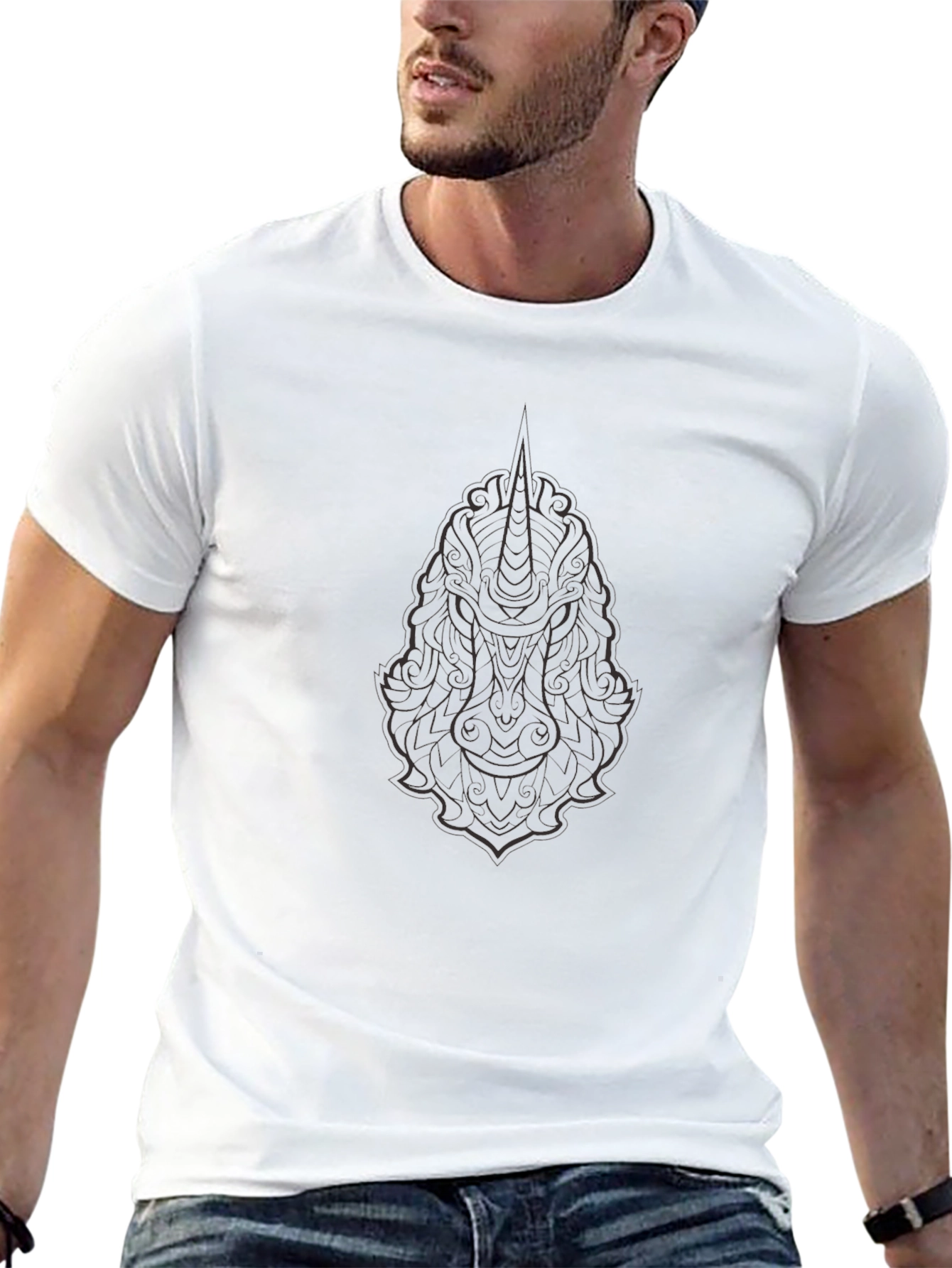 Unicorn Graphic Print Mens Black T-Shirt
