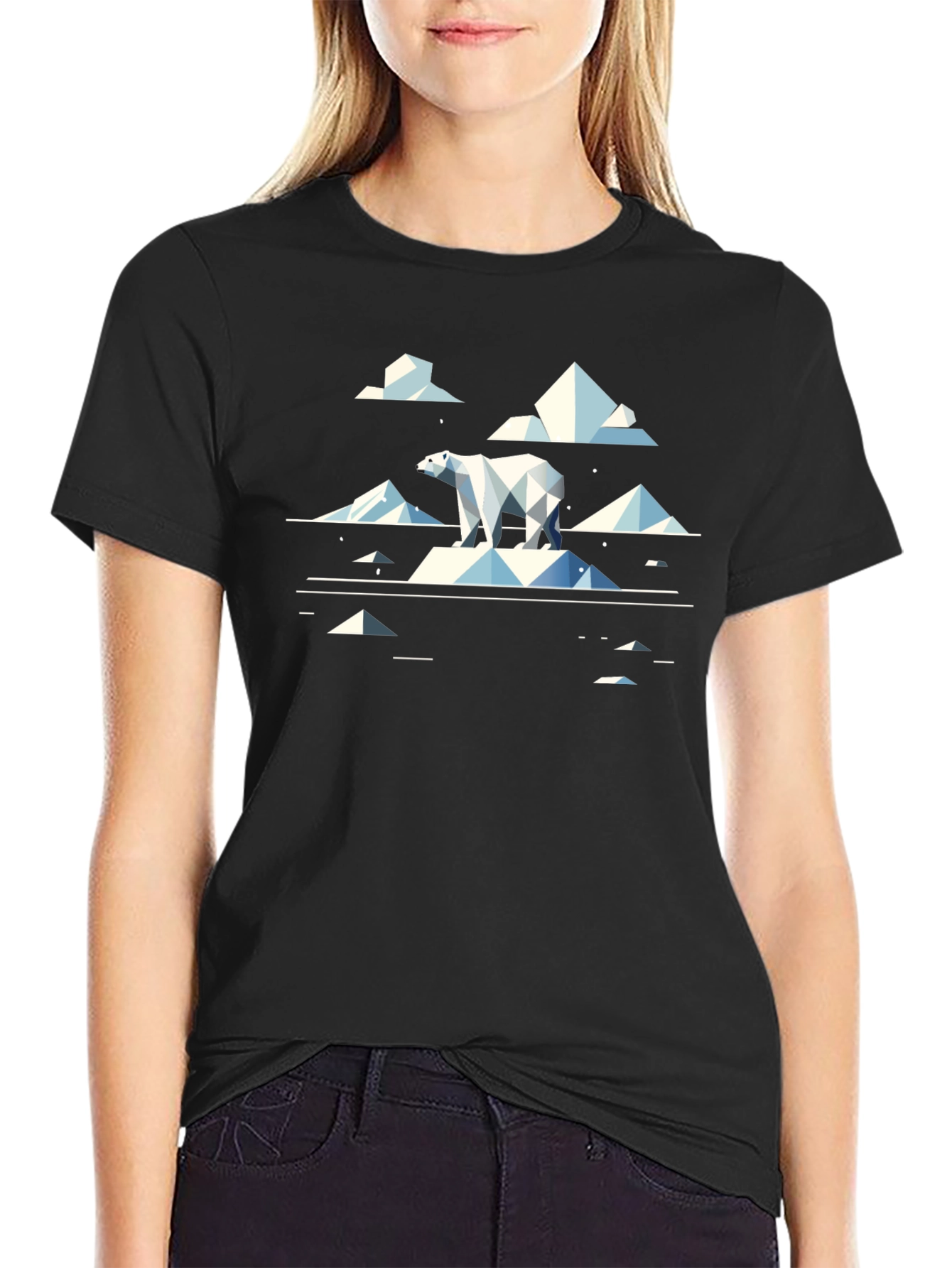 Geometric Polar Bear Graphic Tee - Cool Black T-Shirt