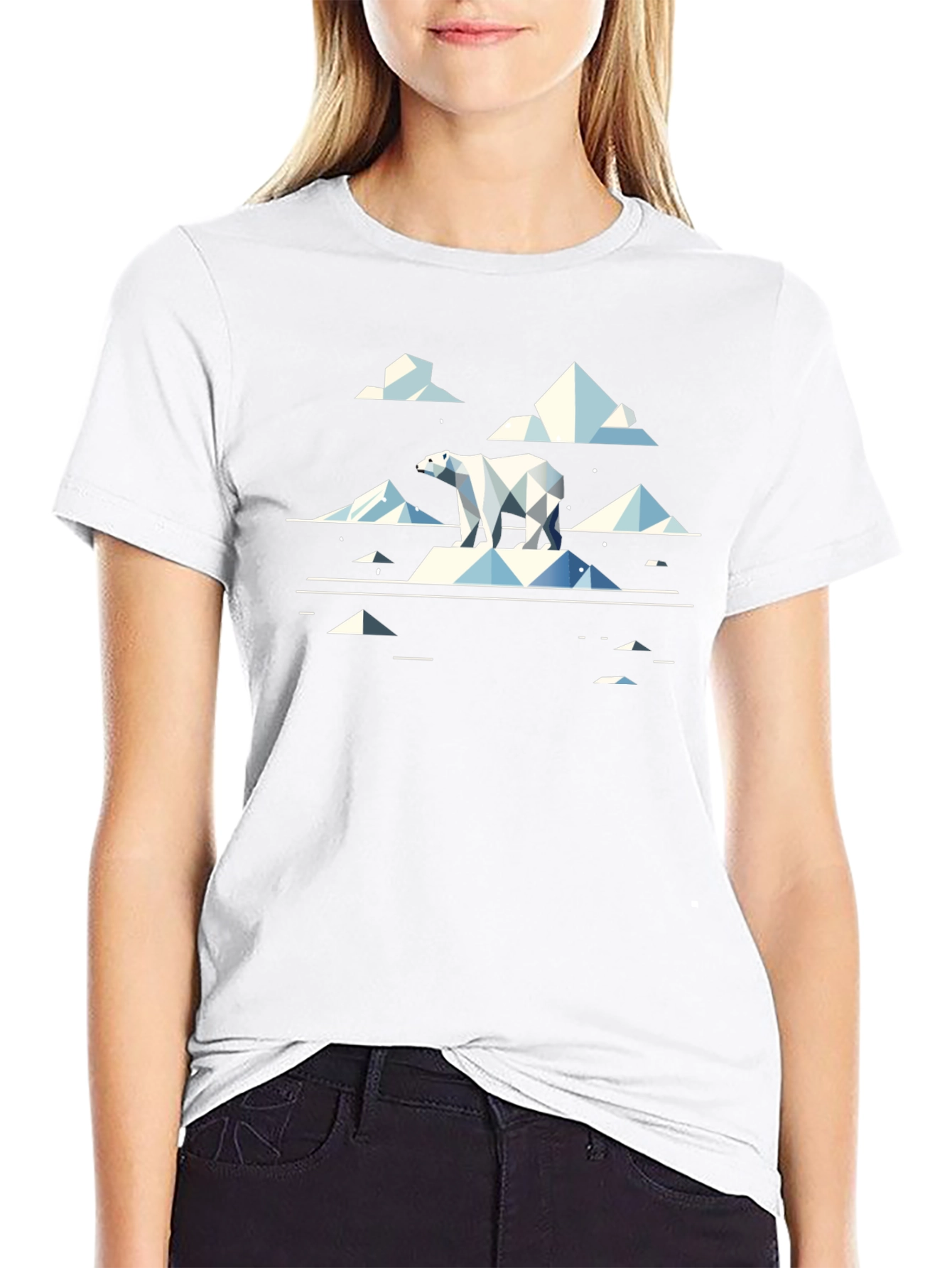 Geometric Polar Bear Graphic Tee - Cool Black T-Shirt