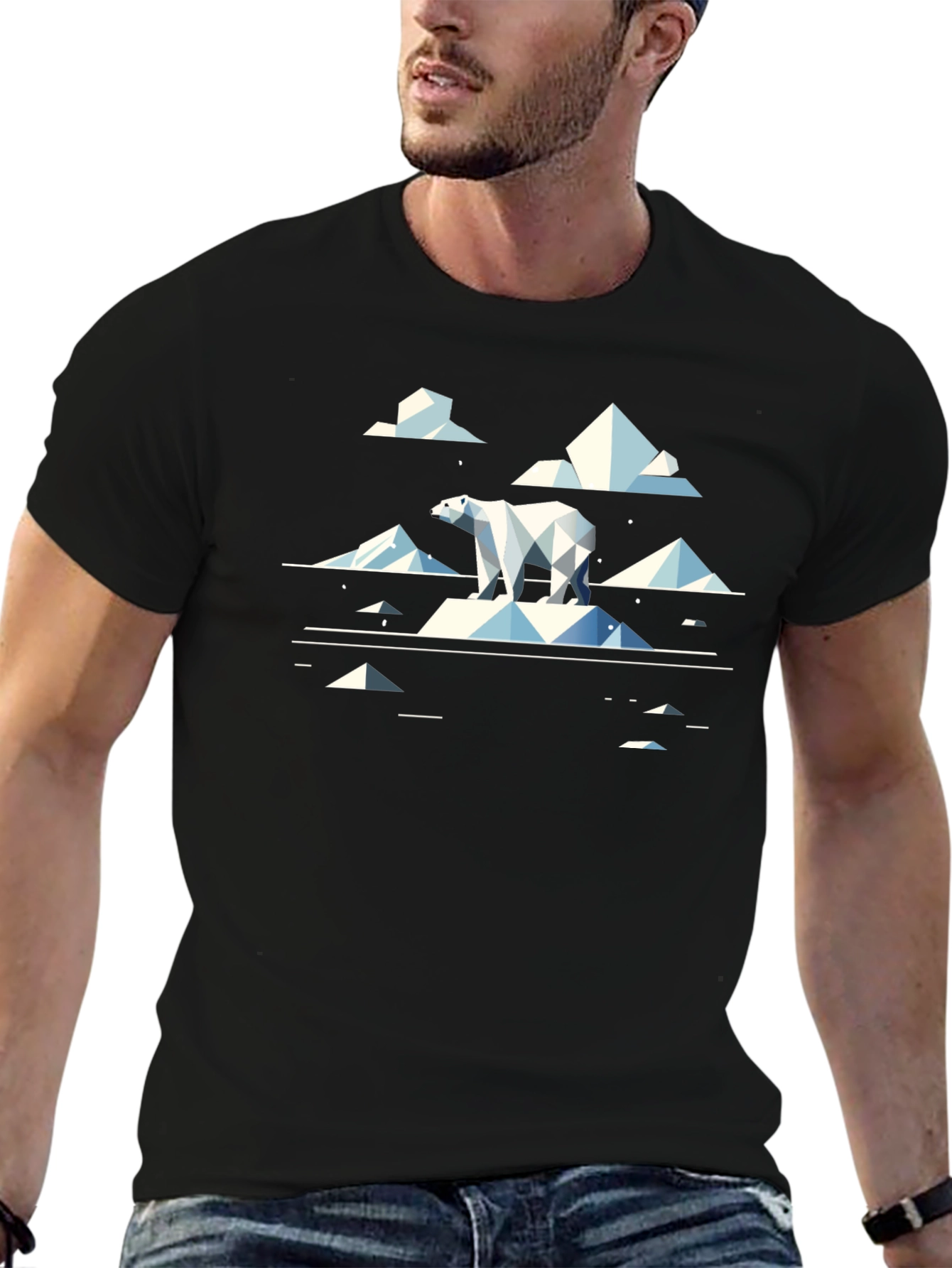 Geometric Polar Bear Graphic Tee - Cool Black T-Shirt