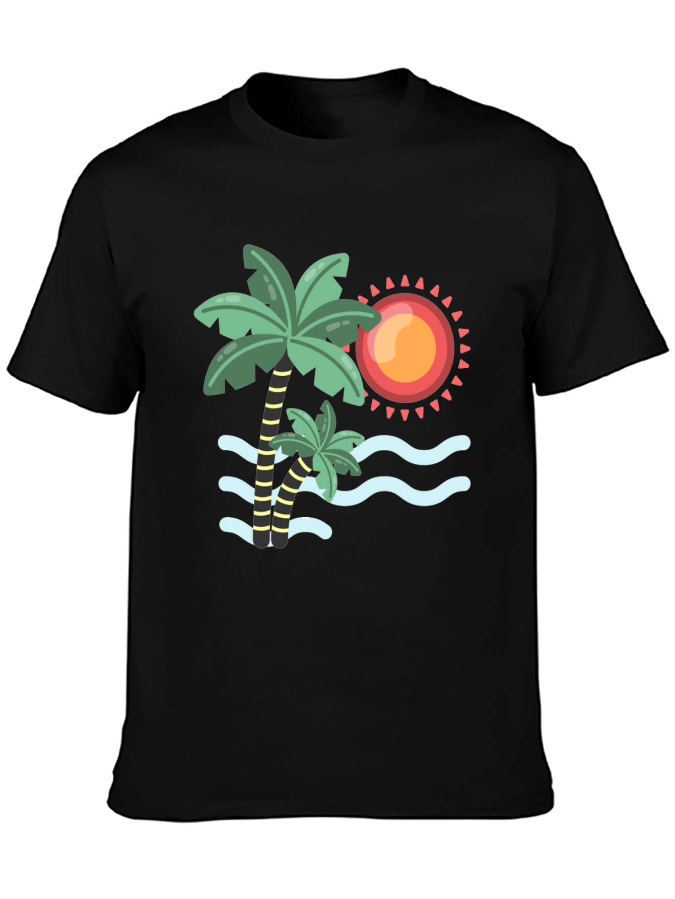 Tropical Palm Tree & Sun Graphic Tee - Black