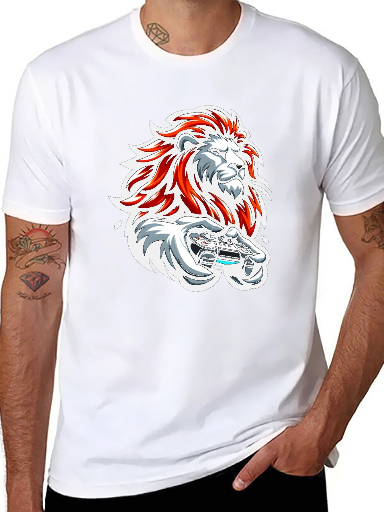 Lion Gamer Graphic Tee - Black