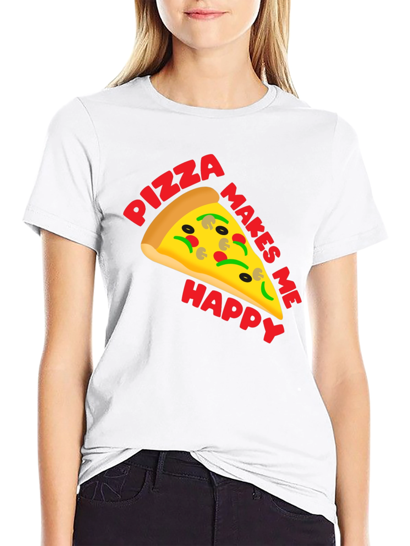 Pizza Makes Me Happy Graphic T-Shirt