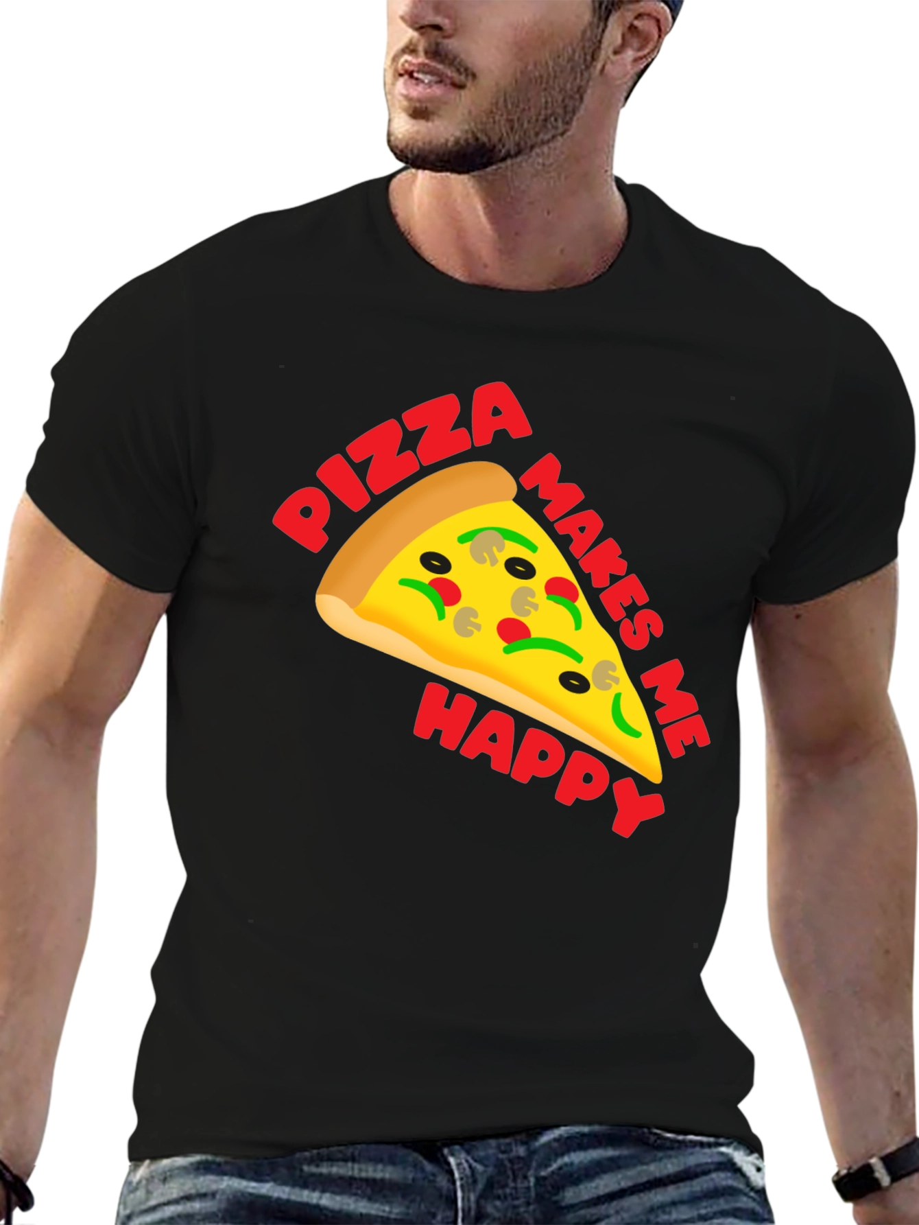 Pizza Makes Me Happy Graphic T-Shirt
