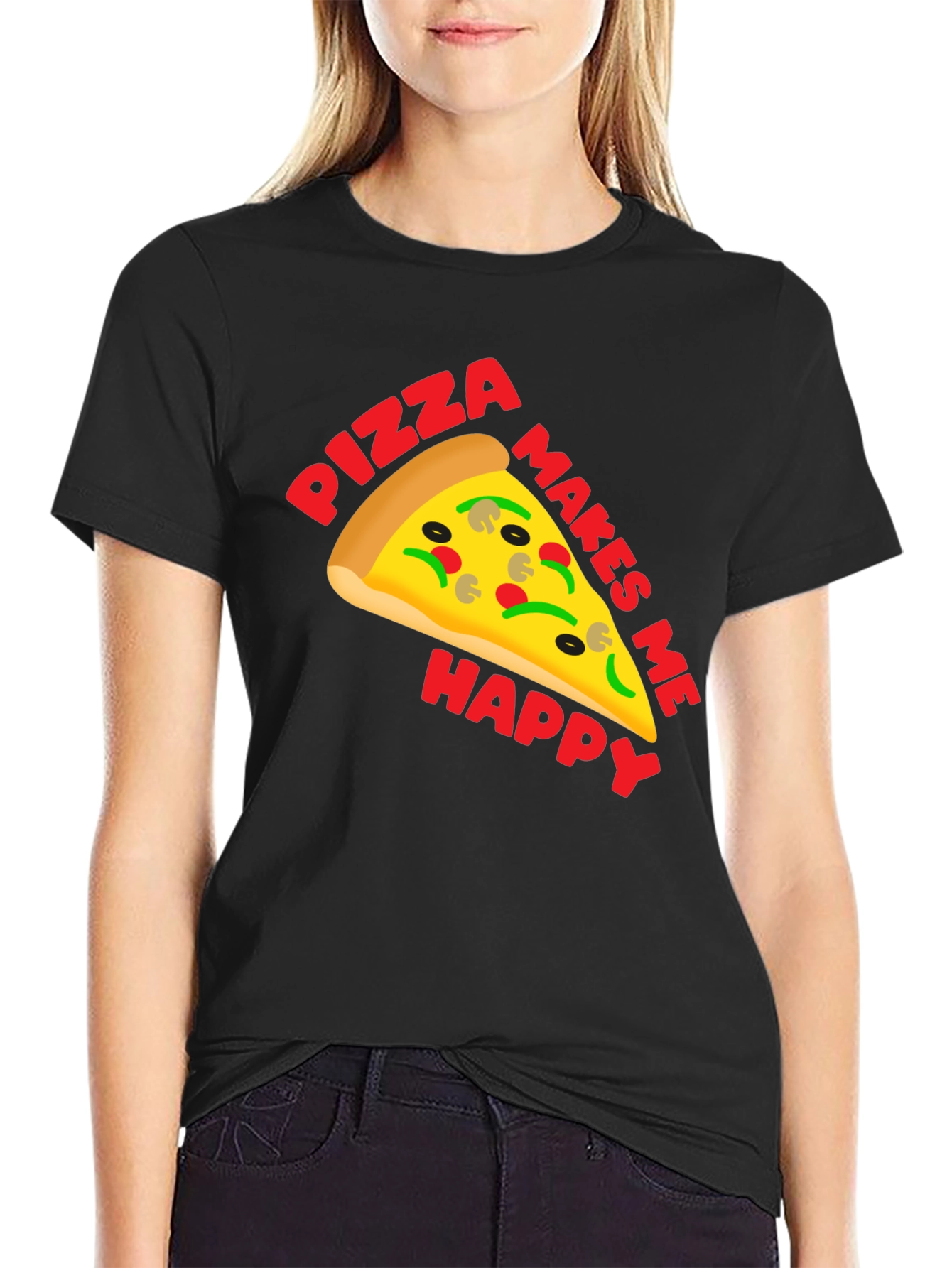 Pizza Makes Me Happy Graphic T-Shirt