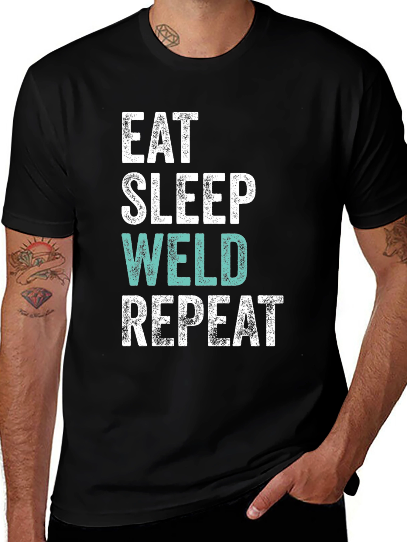 Eat Sleep Weld Repeat Black Graphic T-Shirt