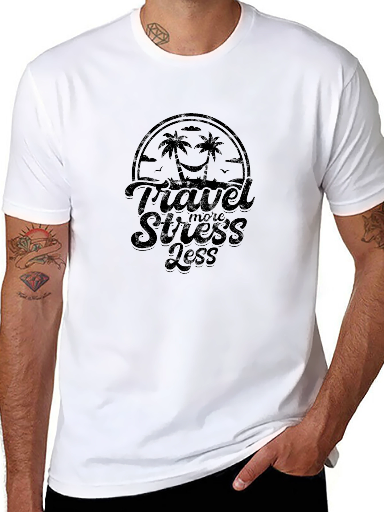 Travel More Stress Less Black T-Shirt