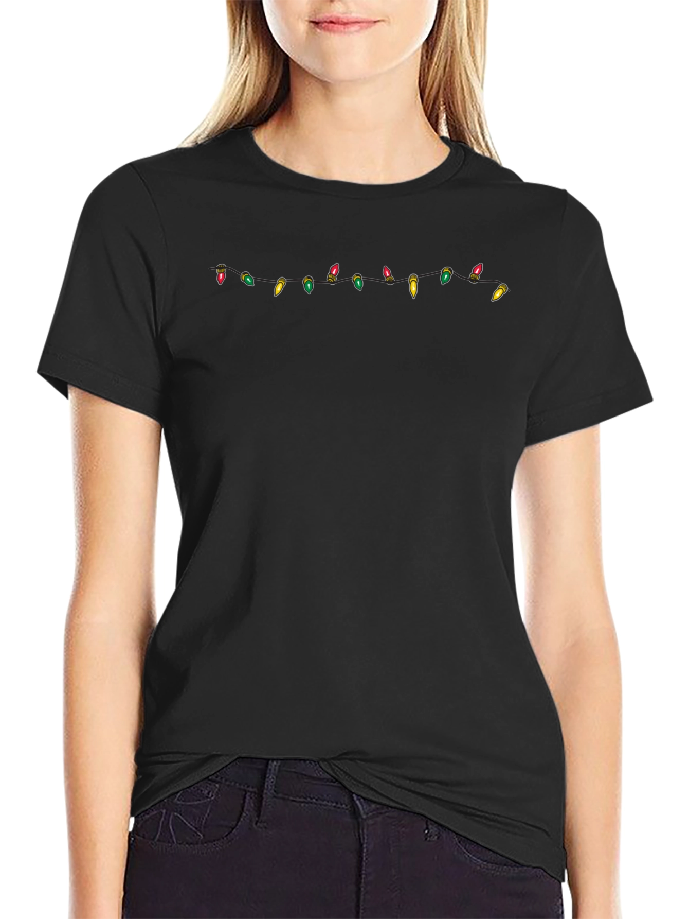 Festive String Lights Graphic Tee - Black