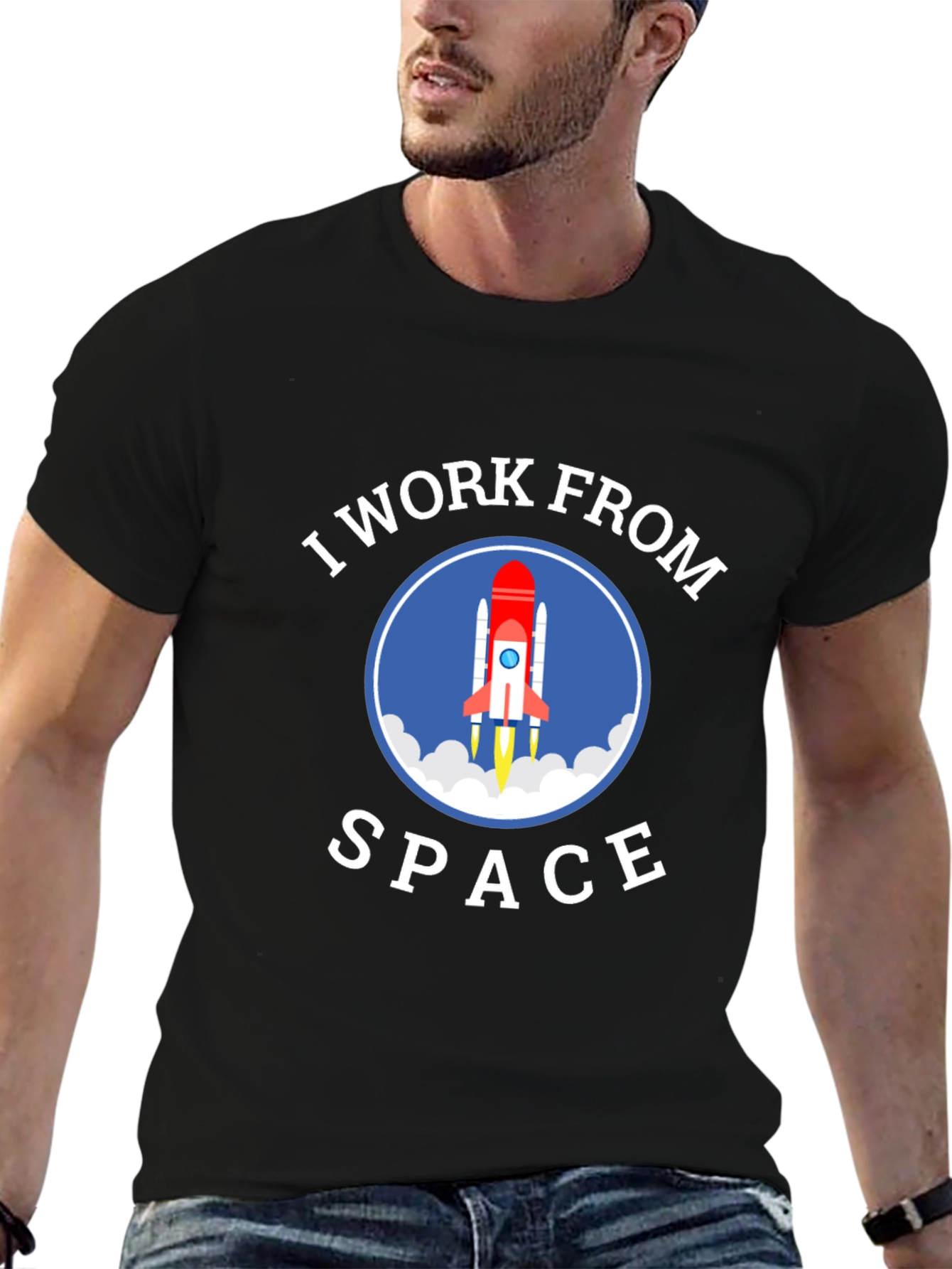 I Work From Space Graphic T-Shirt - Black
