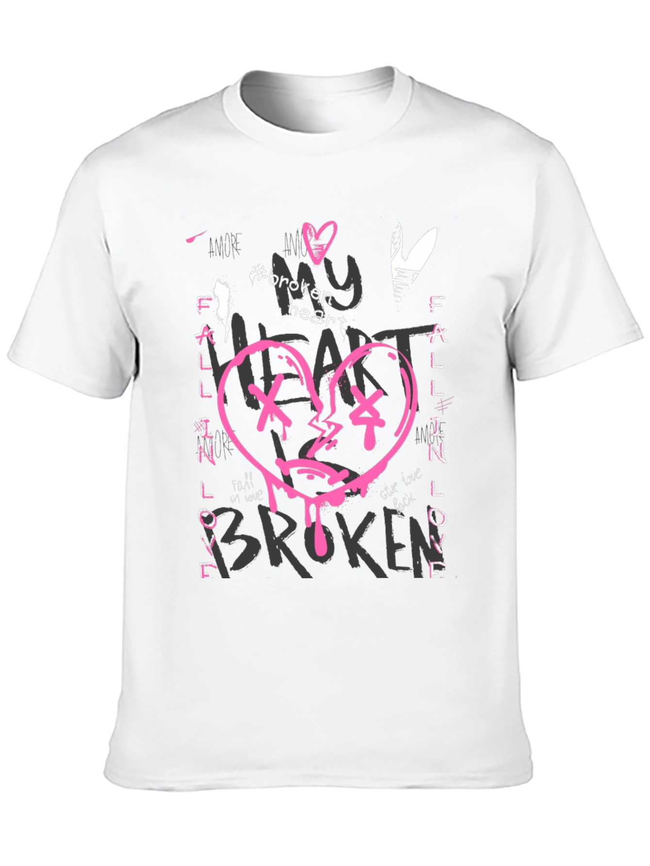 Broken Heart Graphic Print Black Tee
