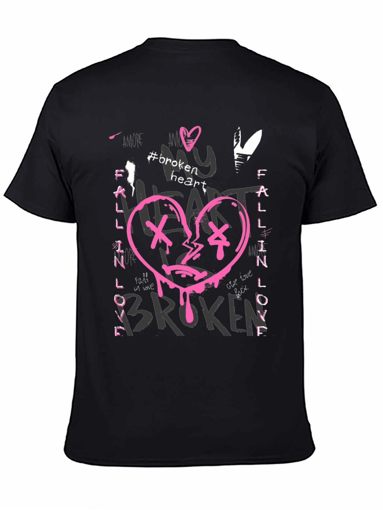 Broken Heart Graphic Print Black Tee