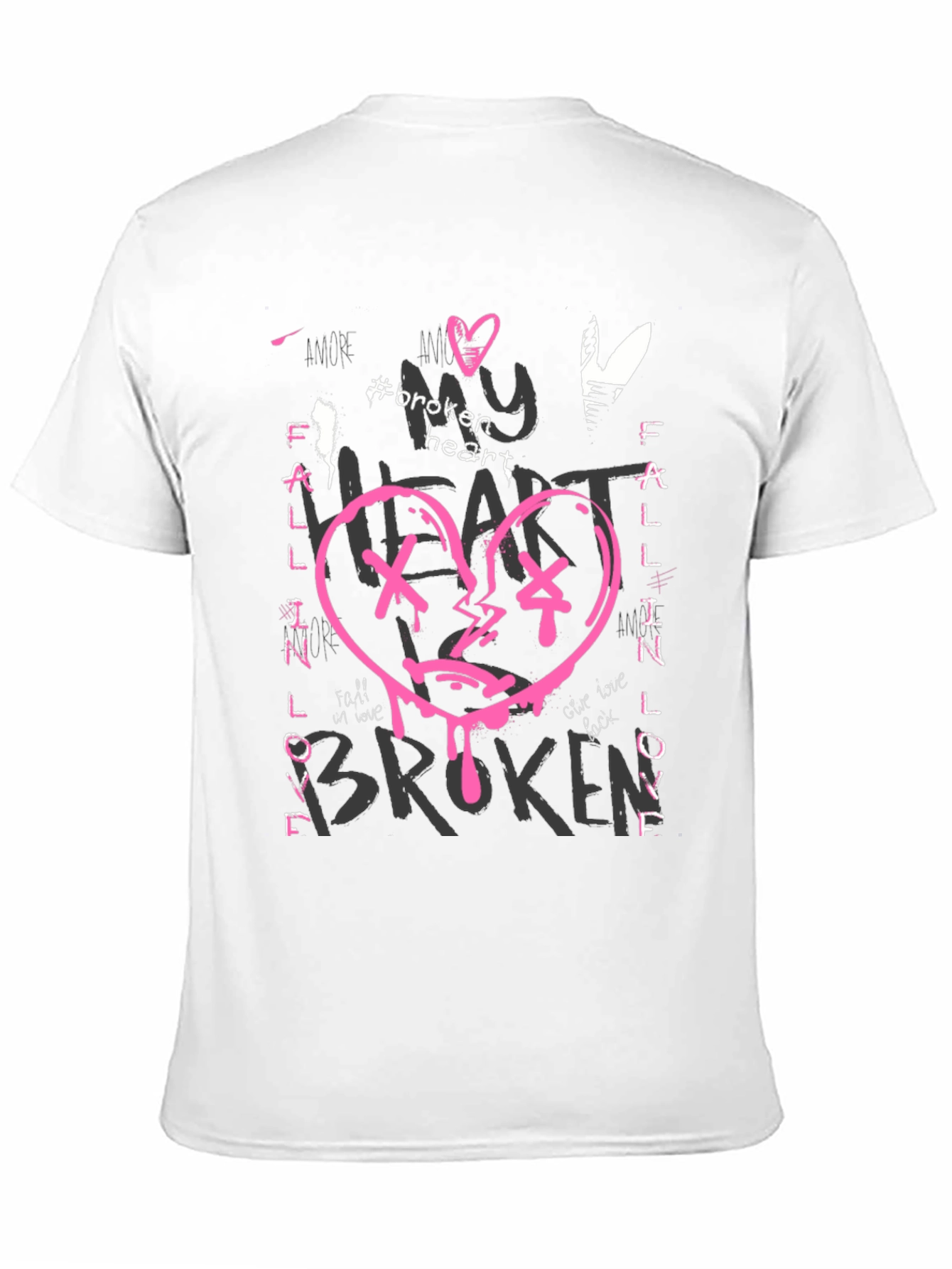Broken Heart Graphic Print Black Tee