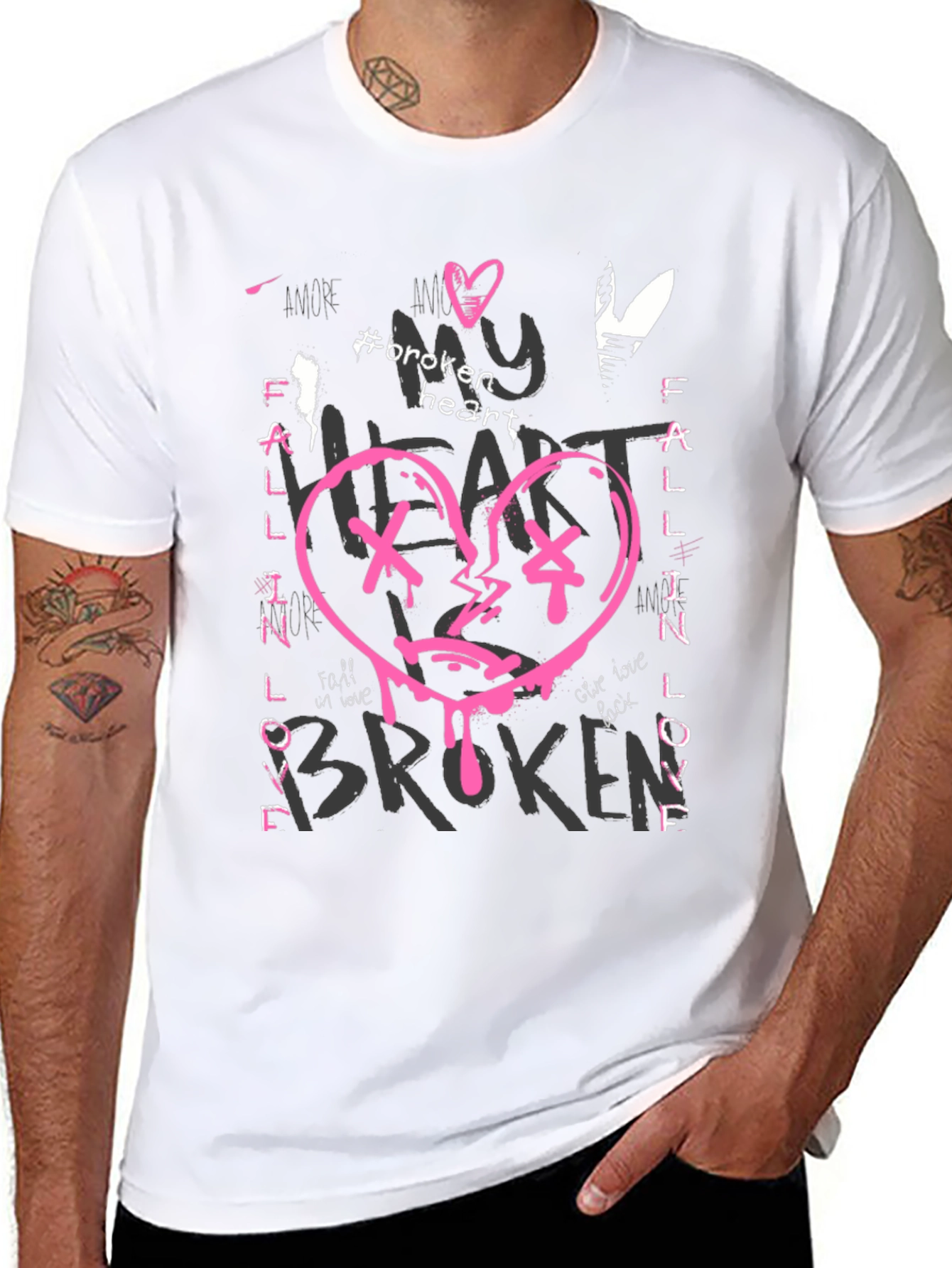 Broken Heart Graphic Print Black Tee