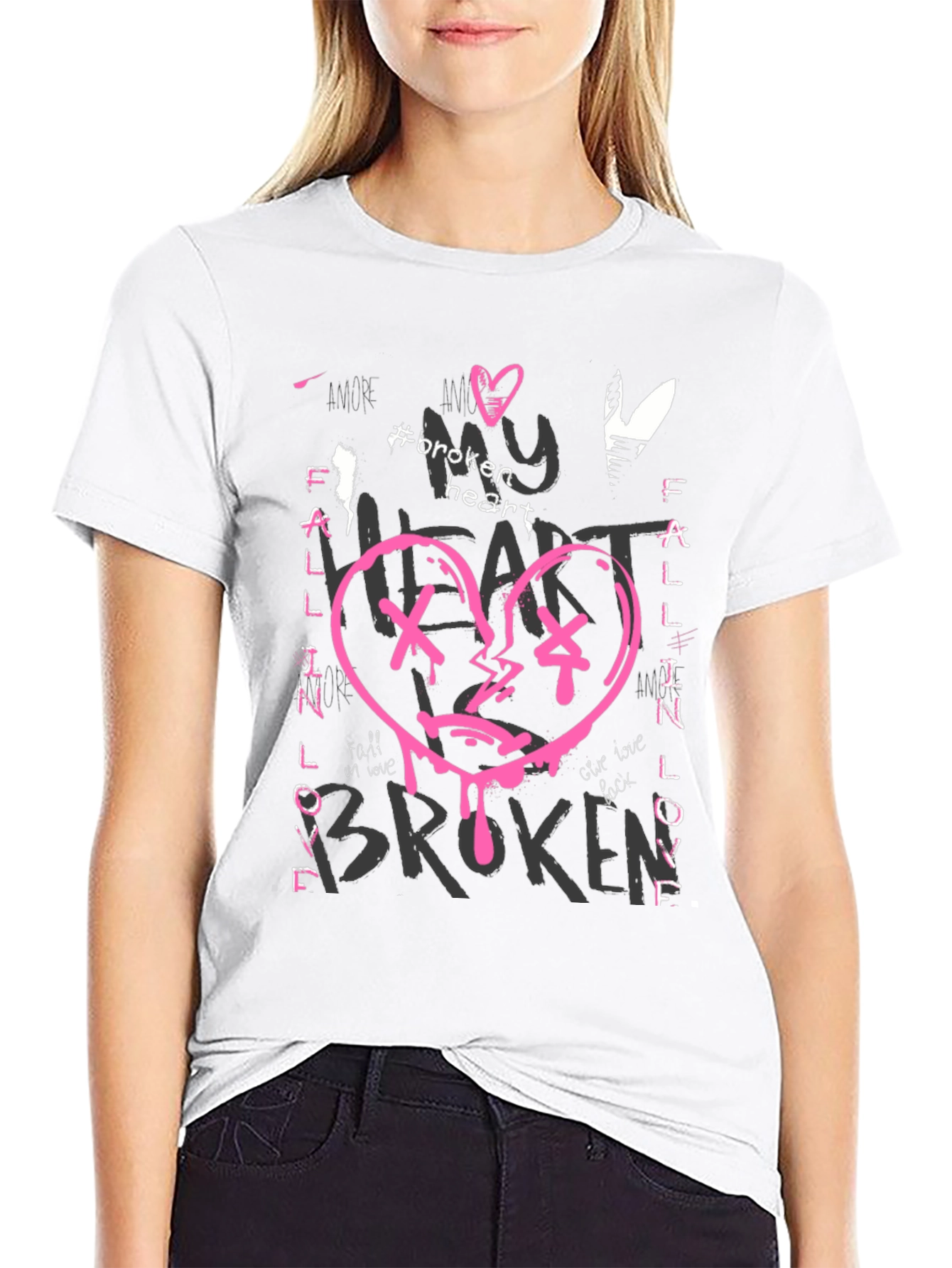 Broken Heart Graphic Print Black Tee